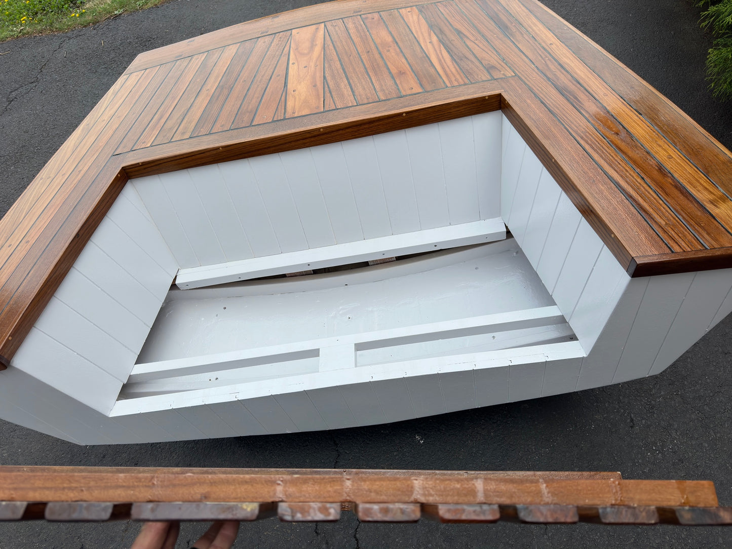 Handmade Bench Made From Transom Of Lighting Sailboat