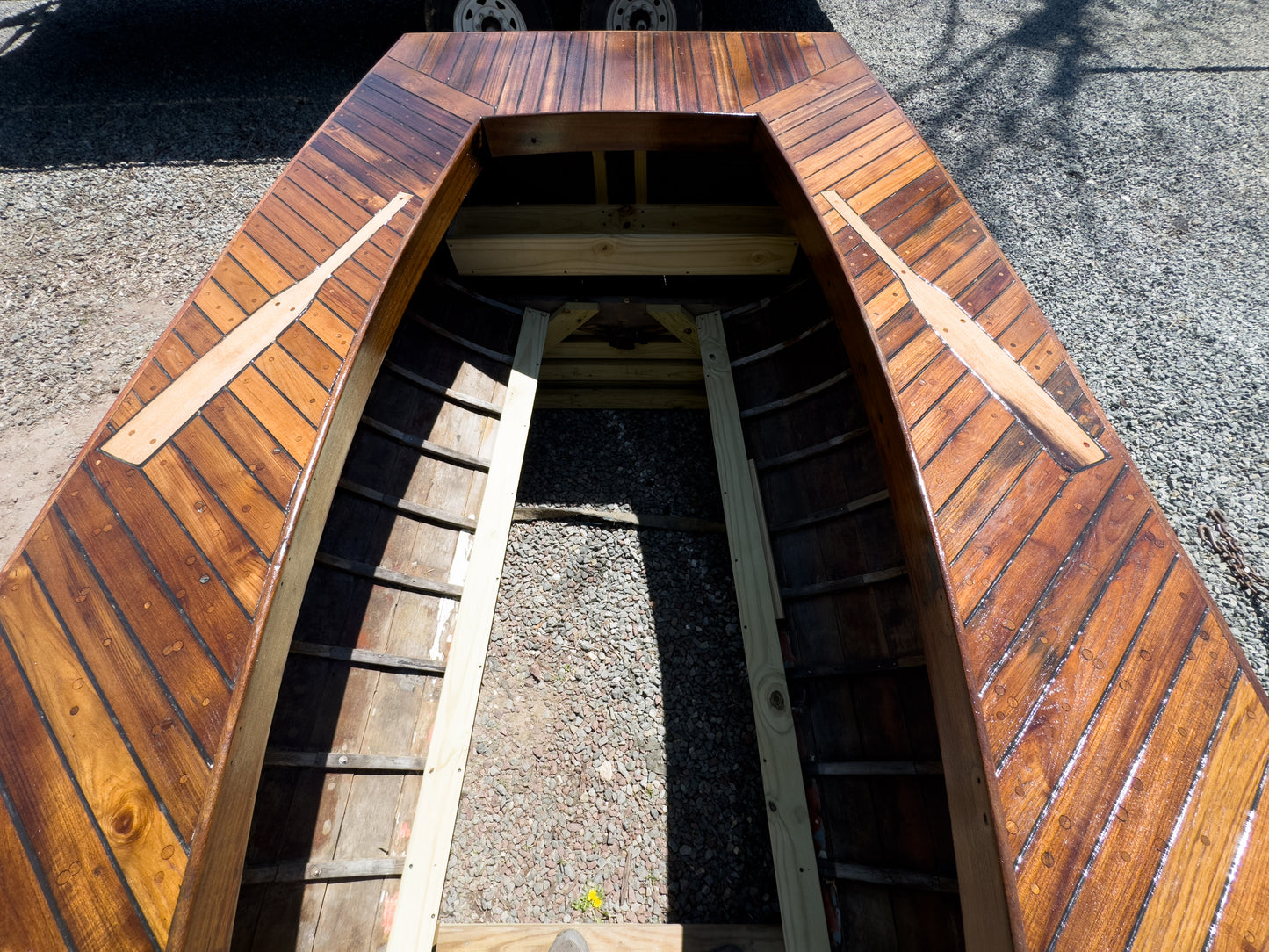 Hand Made Walk In Bar Made From Middle Of 1960’s Seafarer 23 Wooden Sailboat