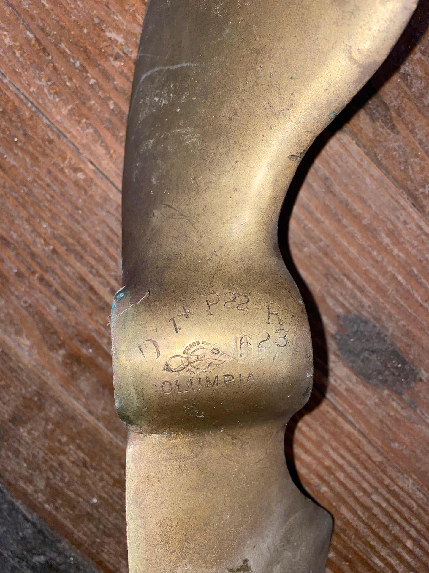 14” Wide Brass 2 Blade Propeller With Pitch 22 Right Turning- 7/8” Keyed Shaft