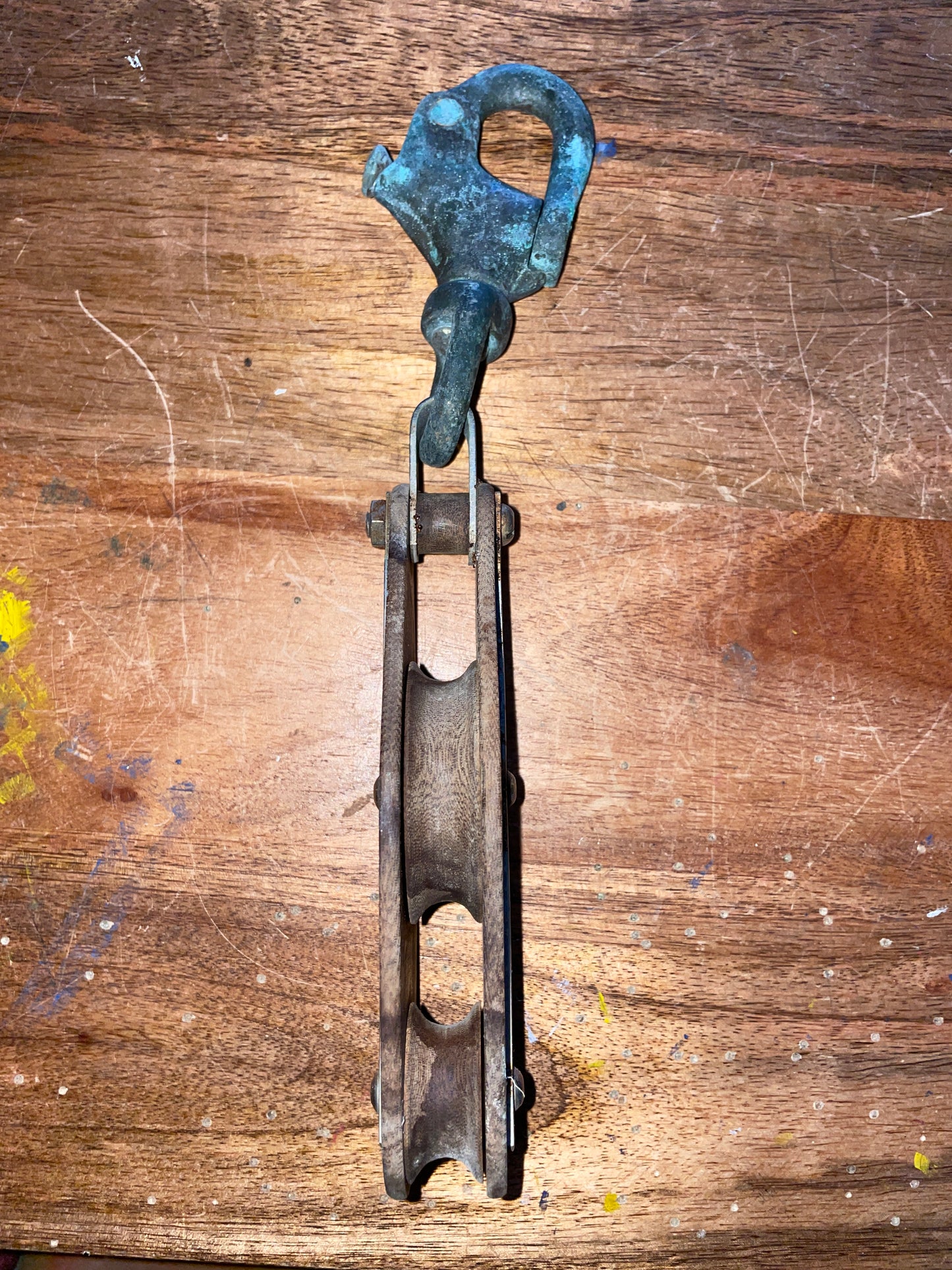 Tufnol Fiddle Block With Stuck Bronze Shackle - 2” & 1 1/8” Sheaves - 3/8” Line