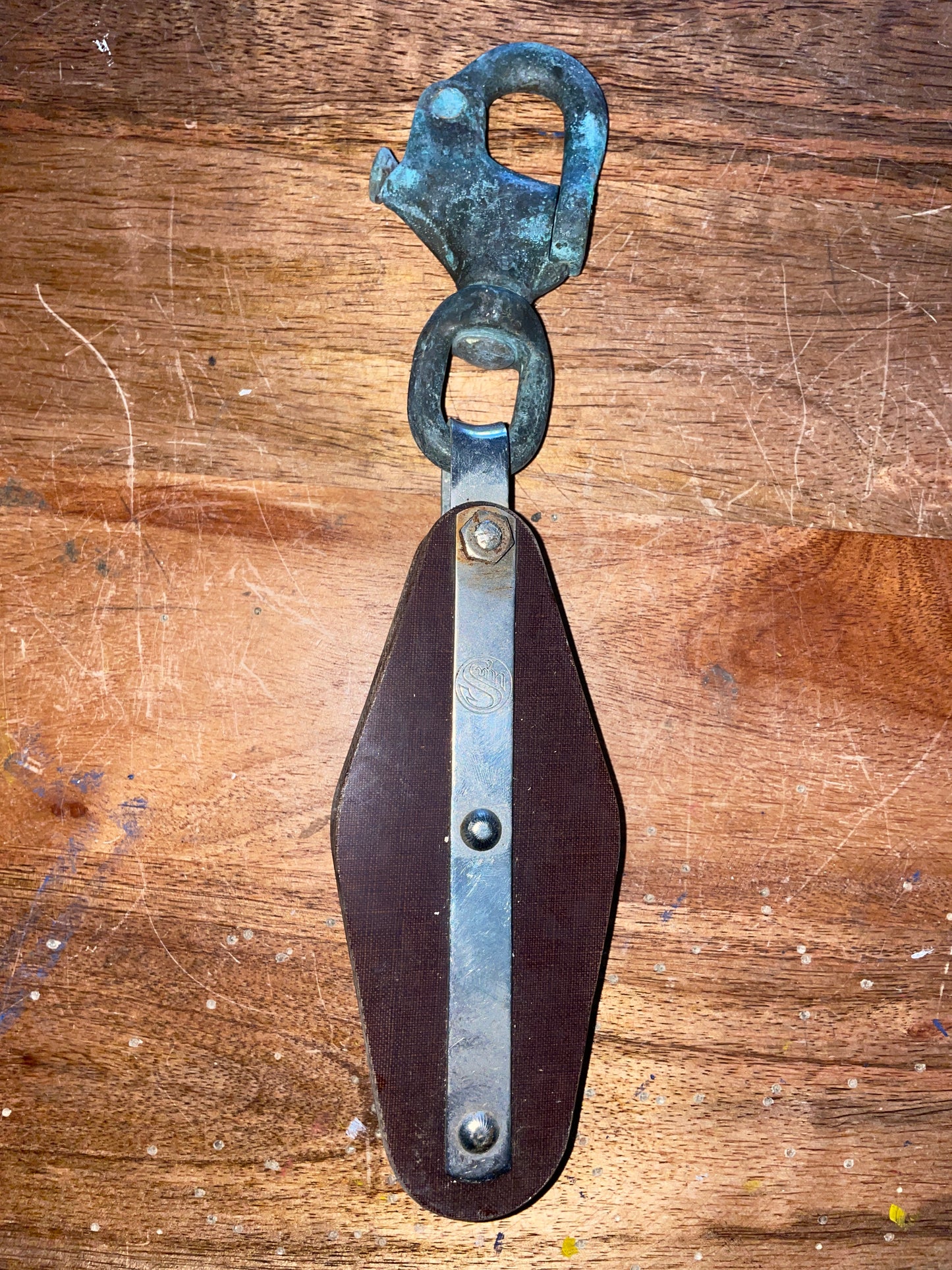 Tufnol Fiddle Block With Stuck Bronze Shackle - 2” & 1 1/8” Sheaves - 3/8” Line