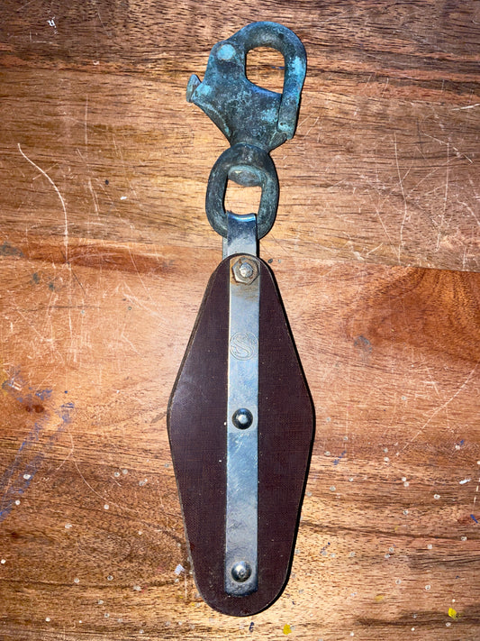 Tufnol Fiddle Block With Stuck Bronze Shackle - 2” & 1 1/8” Sheaves - 3/8” Line