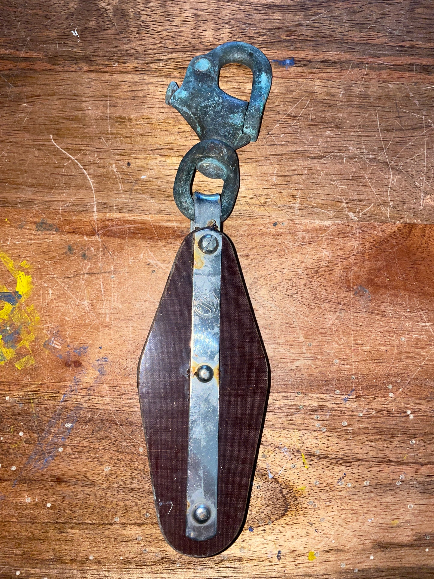 Tufnol Fiddle Block With Stuck Bronze Shackle - 2” & 1 1/8” Sheaves - 3/8” Line