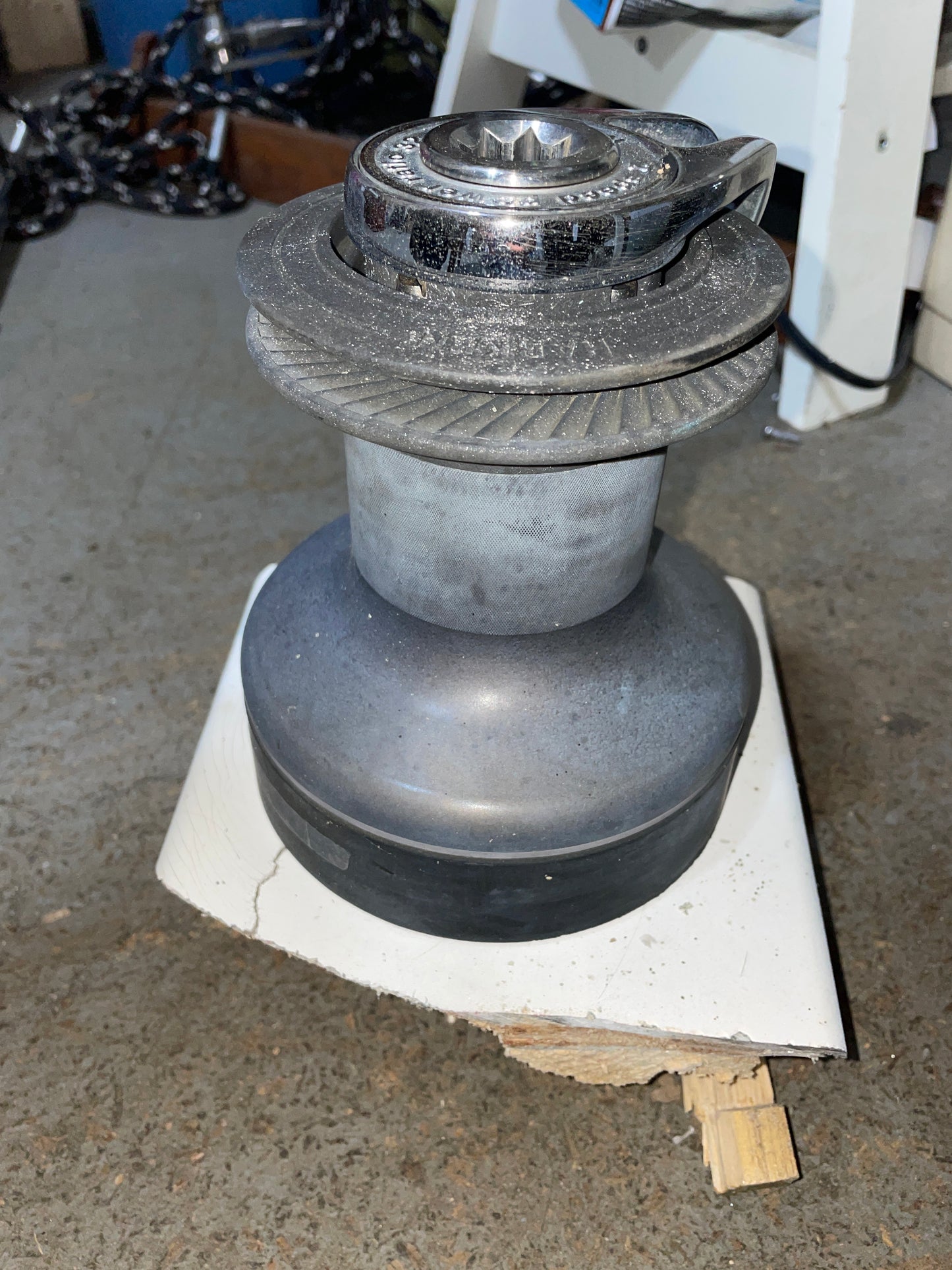 Metal mechanical component on a concrete floor