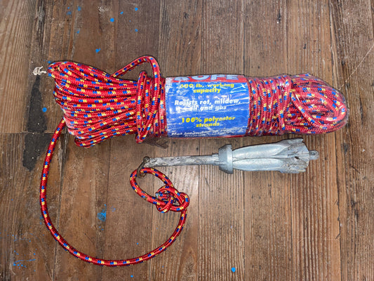 3/8” x 100’ Diamond Braided Rope With 1.4KG Galvanized Folding Grappling Anchor