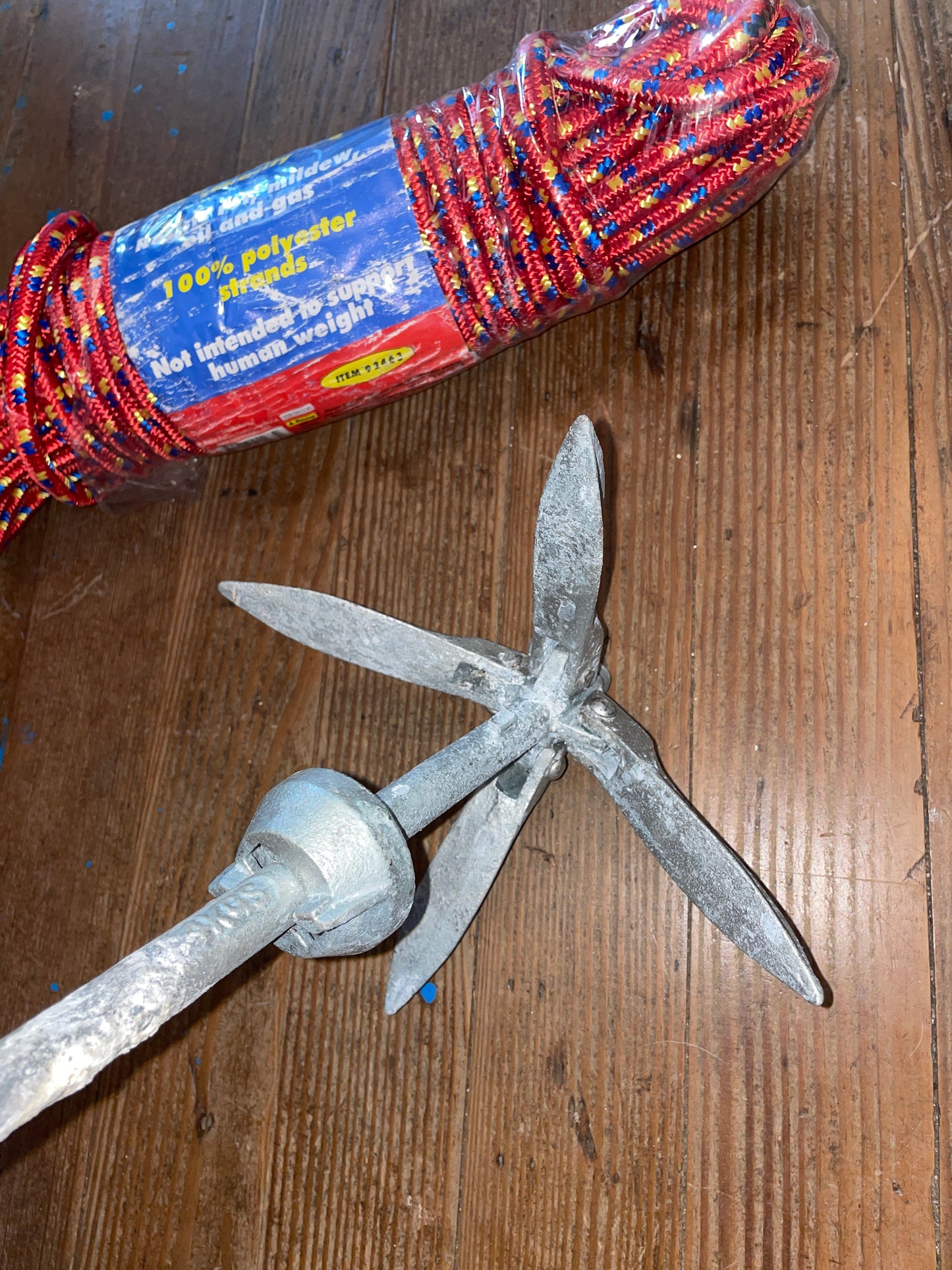 3/8” x 100’ Diamond Braided Rope With 1.4KG Galvanized Folding Grappling Anchor