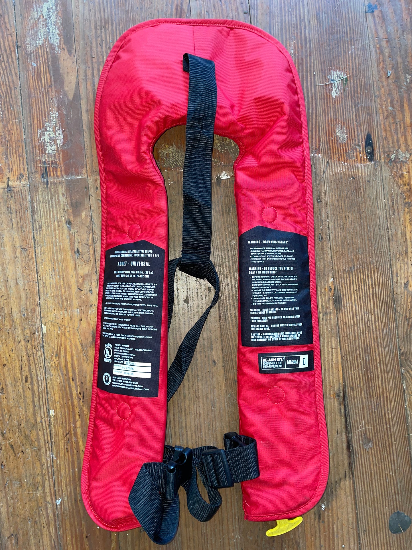 Like New Mustang Survival Adult Inflatable Type III PFD (NEEDS SERVICE)