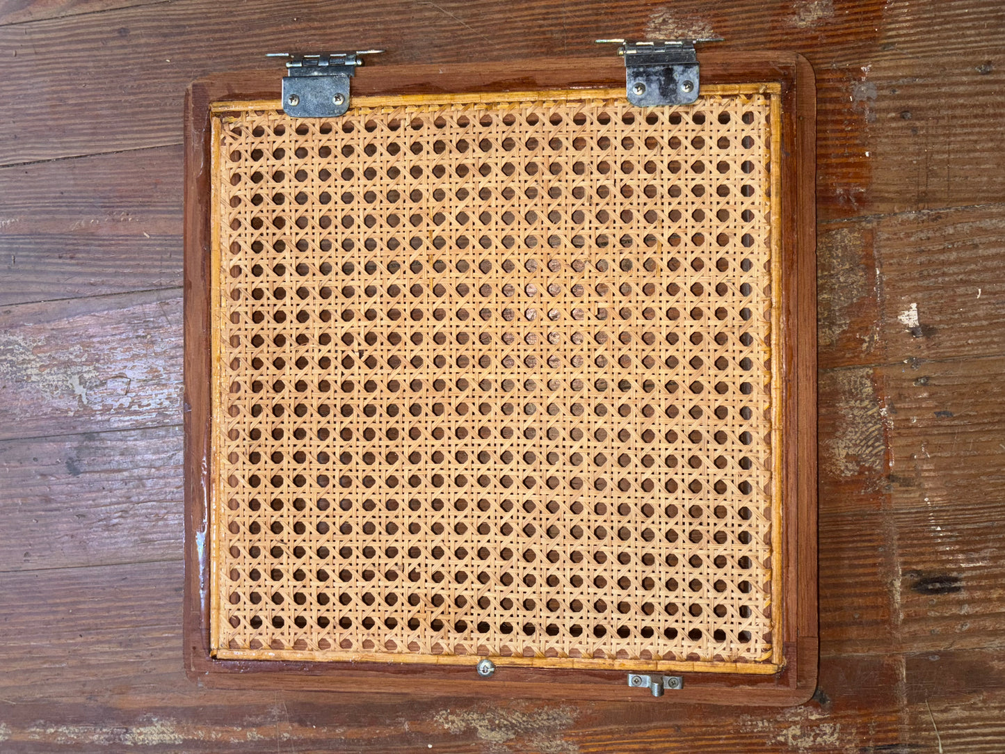 Teak & Wicker Interior Cabinet Door - ID 13" x 13" -- #41