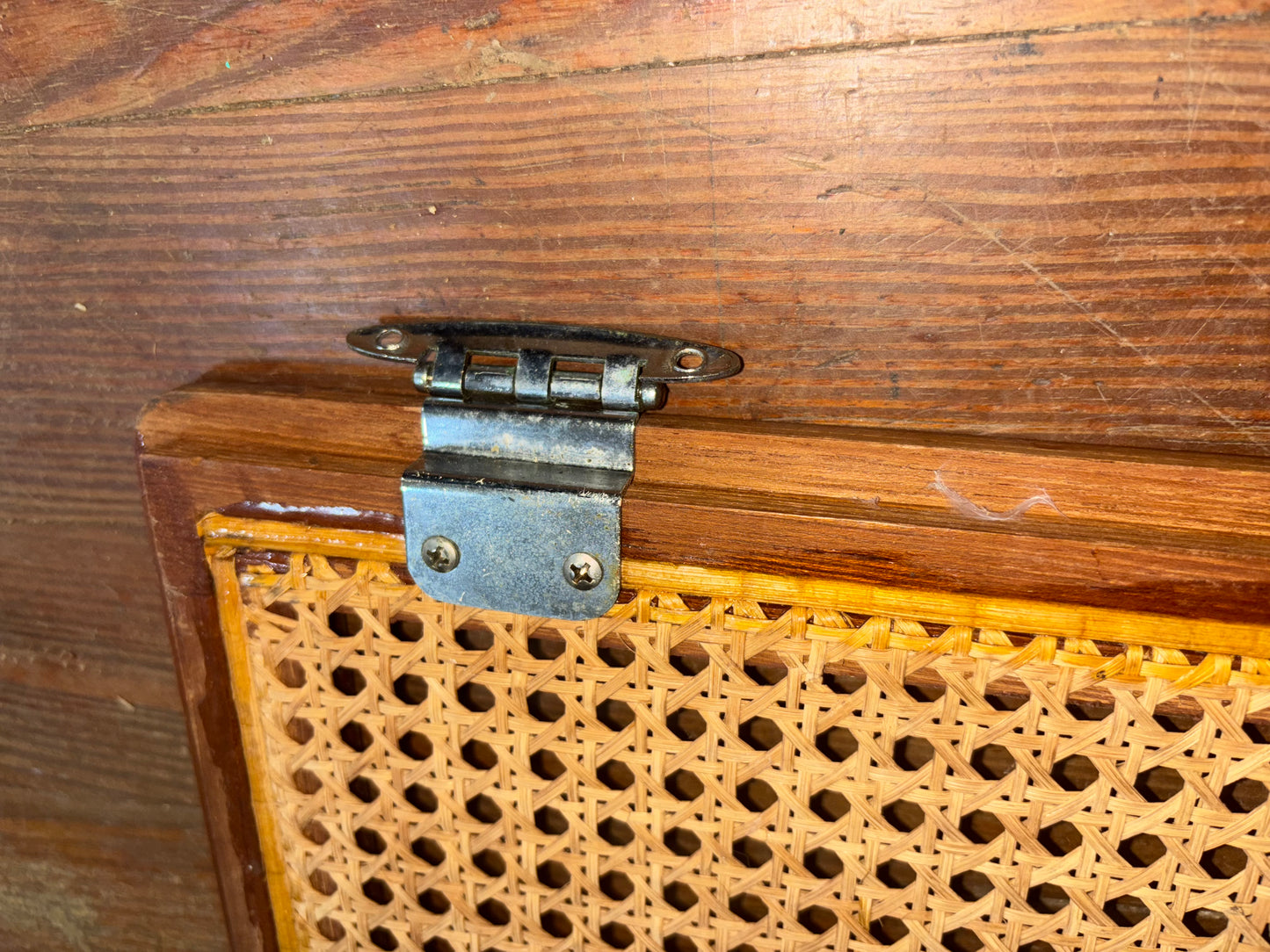Teak & Wicker Interior Cabinet Door - ID 13" x 13" -- #41