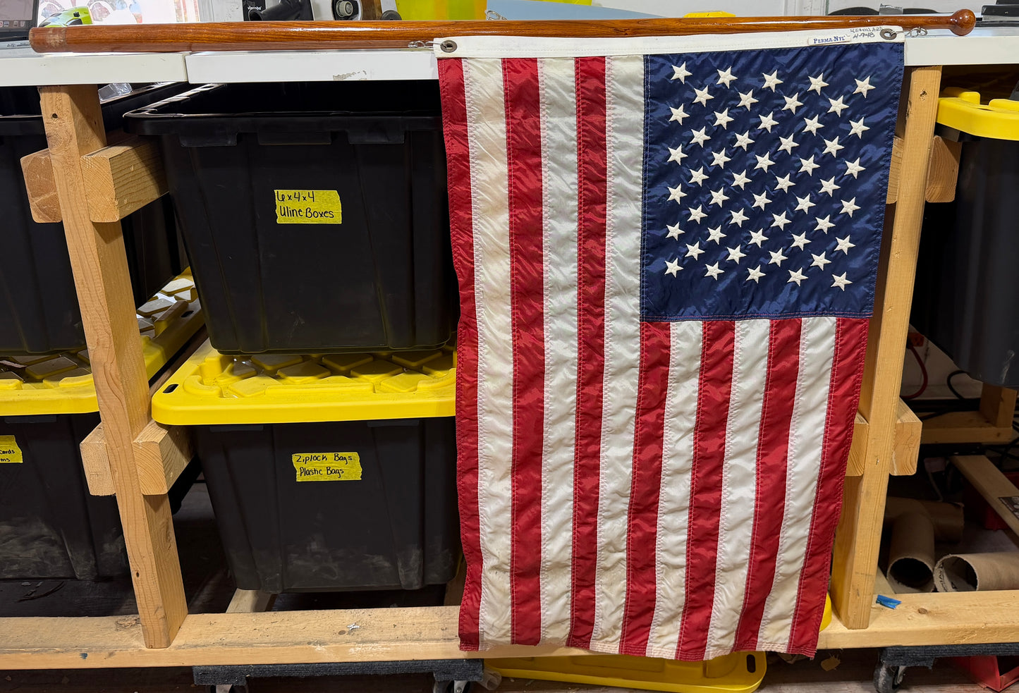 47" Long Teak Flag Pole WITH 23 x38 American Flag