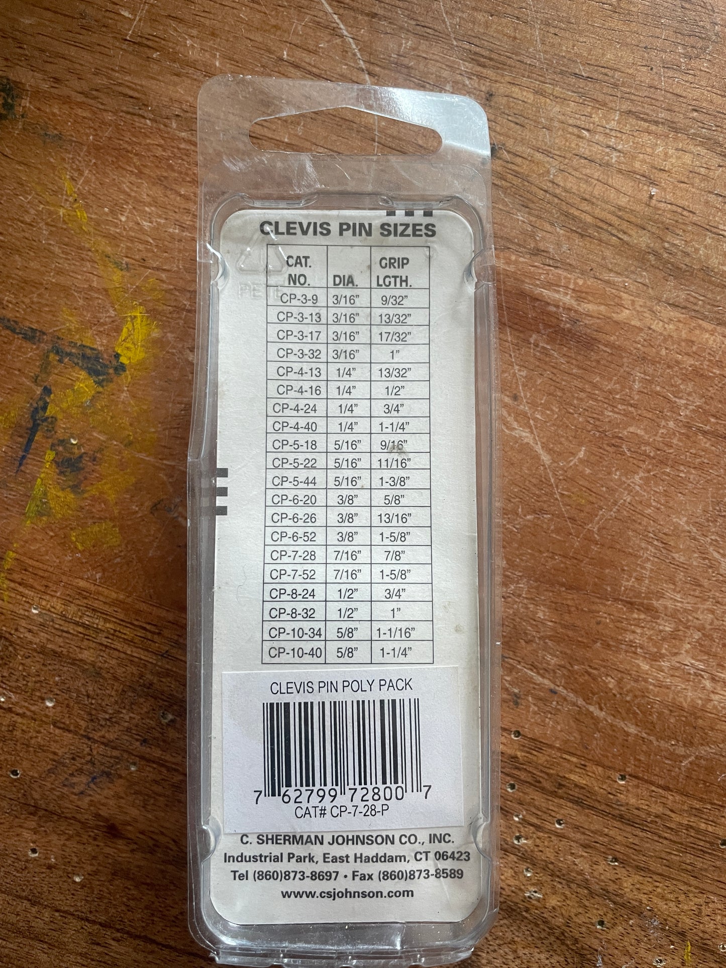 Johnson Rigging SS Clevis Pin - 7/16” Diameter x 7/8” Length NEW