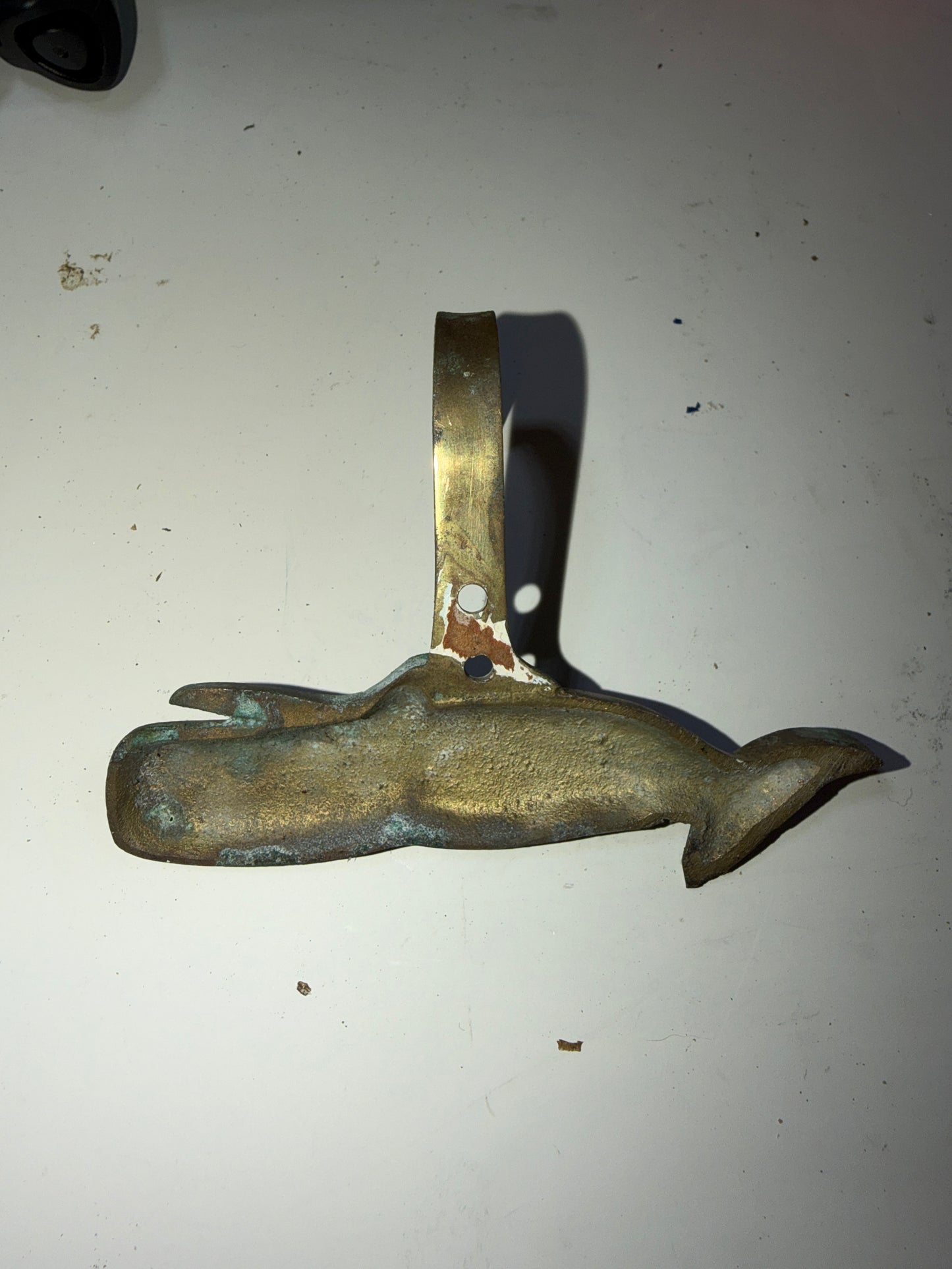 Vintage Brass Whale Hook