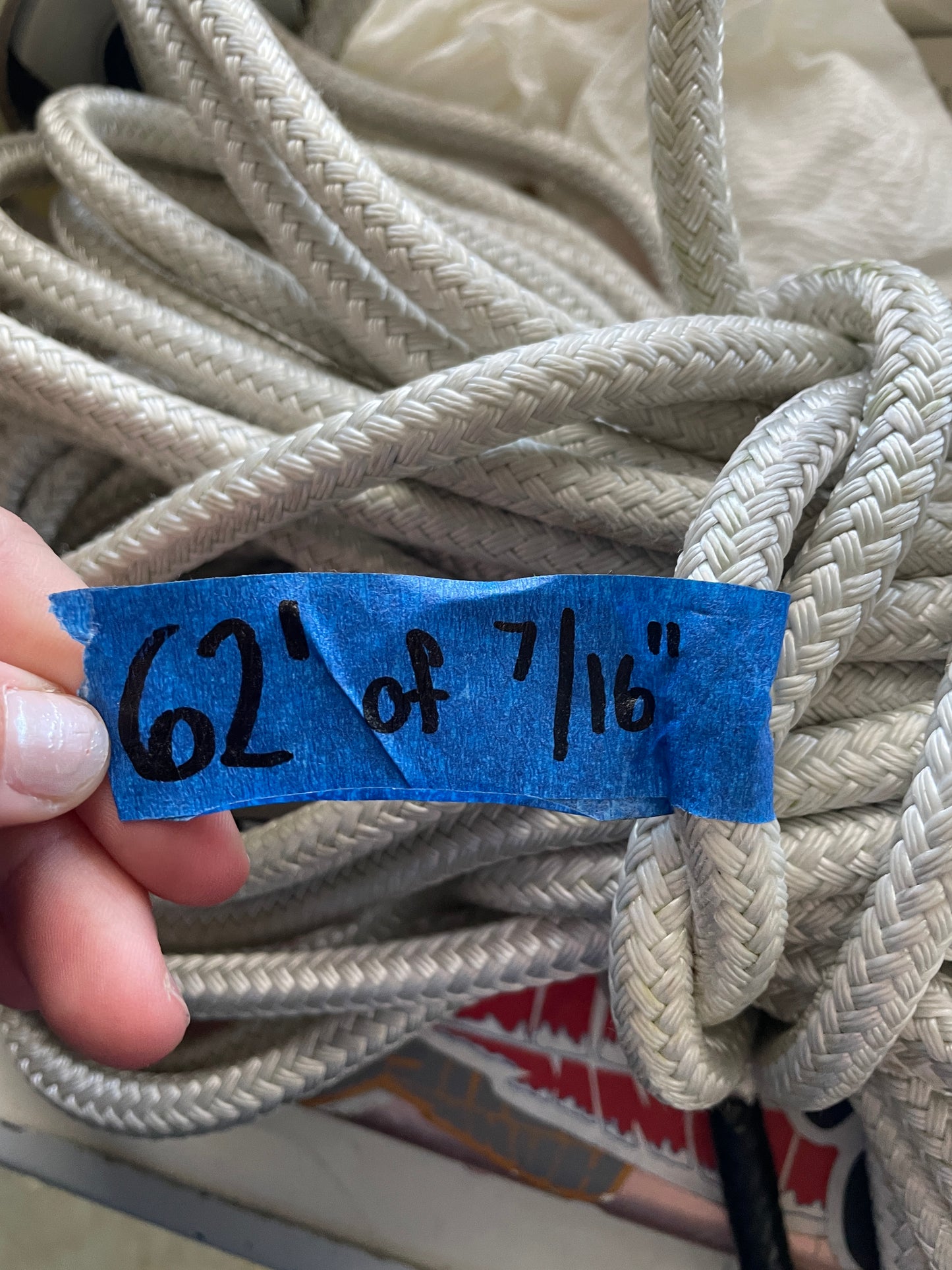 62’ OF 7/16” White Halyard Line