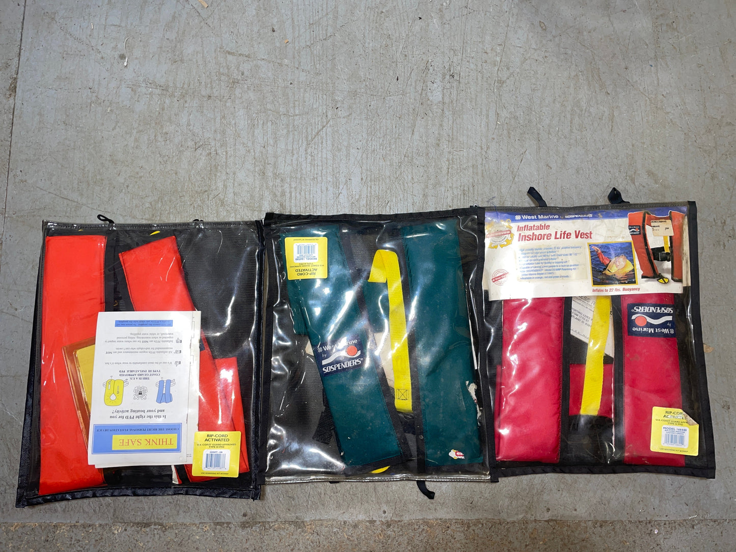 NEW West Marine Sospenders RIP Cord Activation Life Jacket - Available in Red, Orange OR Green