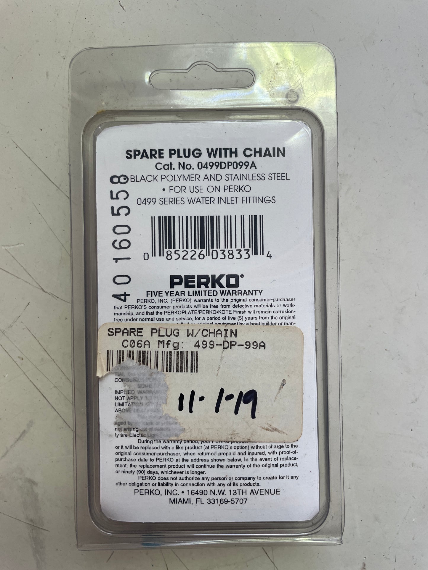 Perko Spare Plug With Chain - NEW