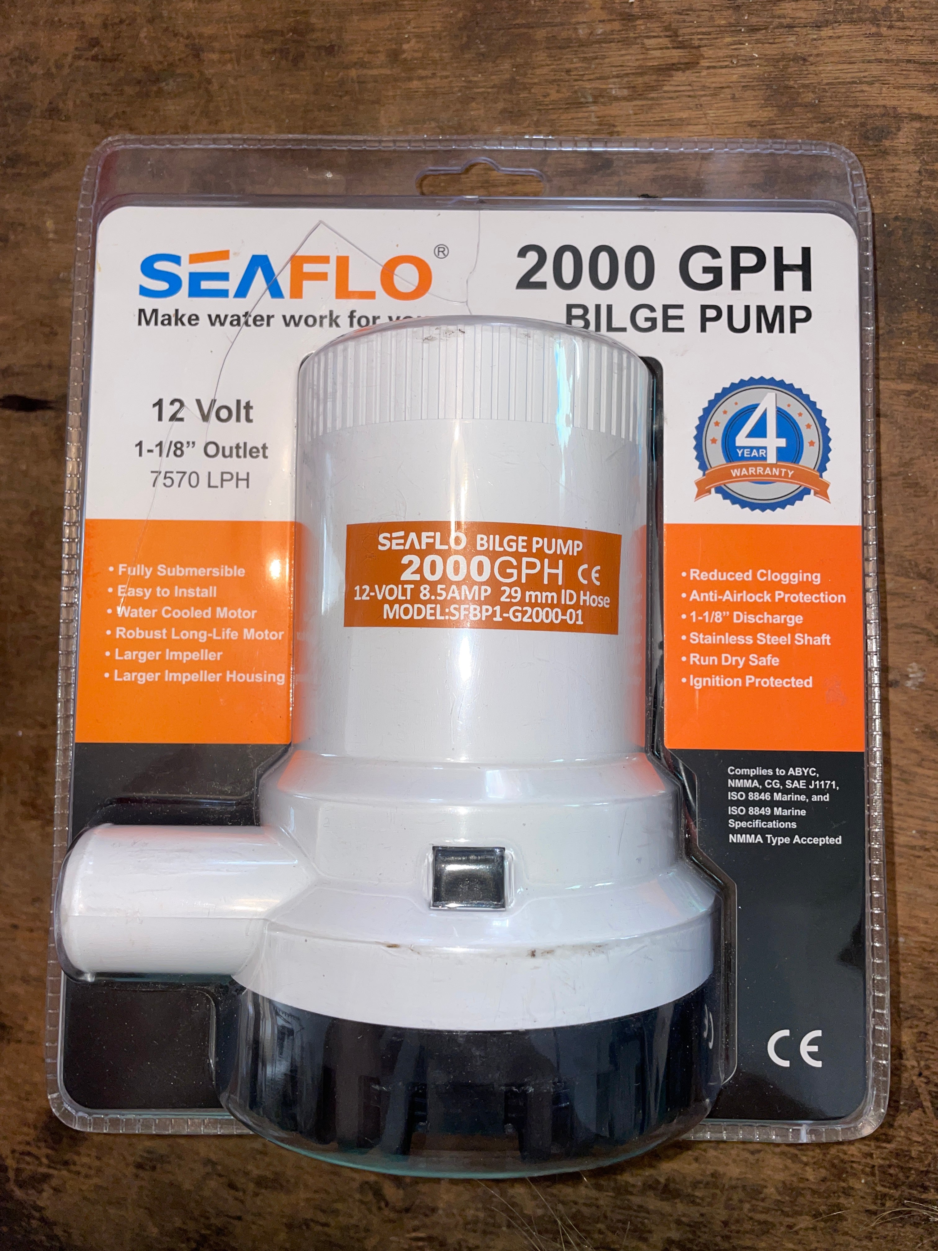 Seaflo 2000 GPH Bilge Pump NEW Sailboat Parts