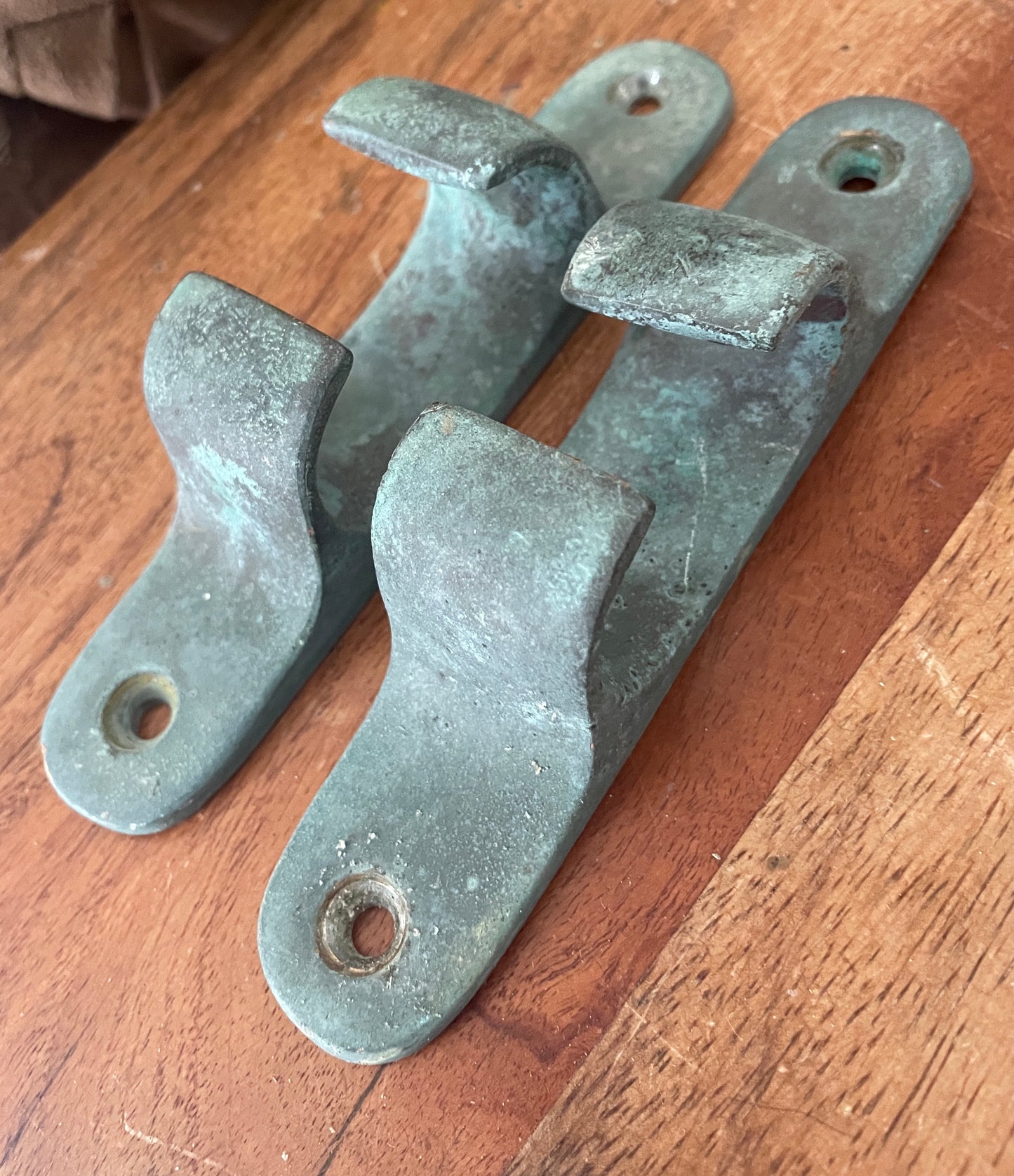 PAIR 6” Chromed Bronze Chock Cleats - 1 IS BENT