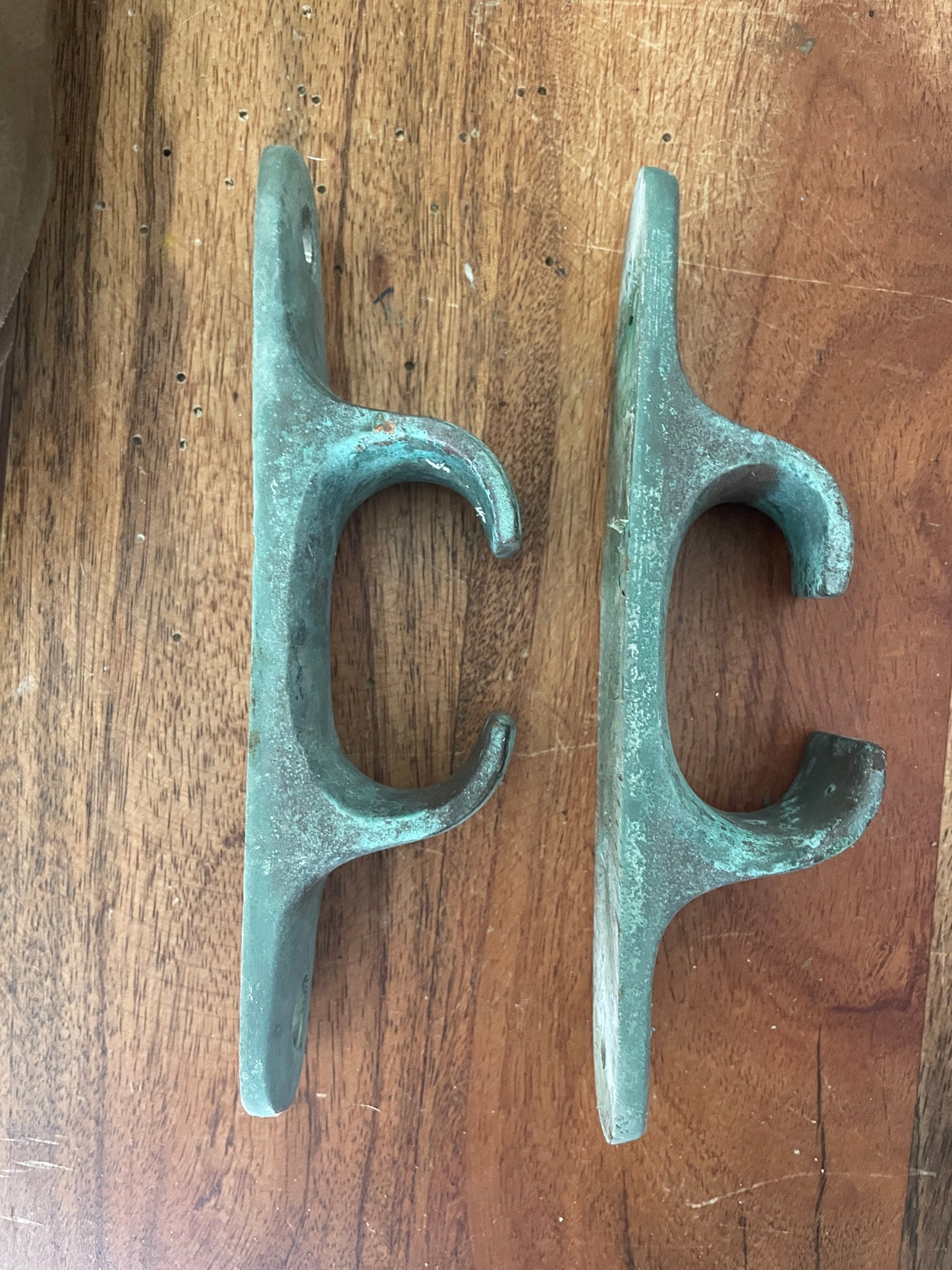 PAIR 6” Chromed Bronze Chock Cleats - 1 IS BENT