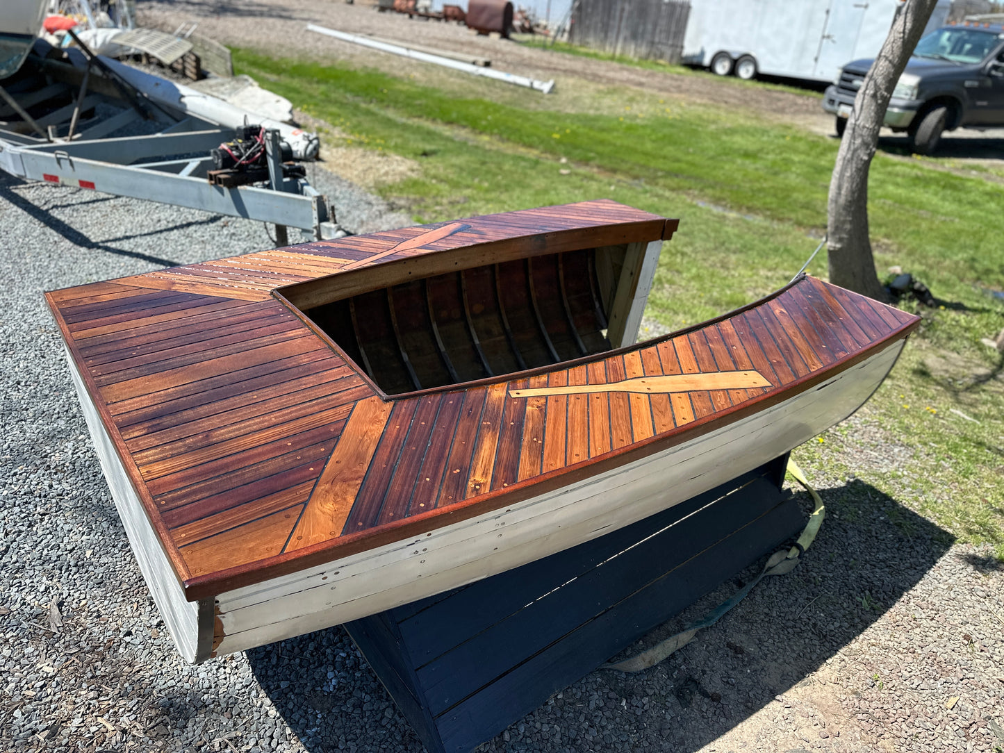 Hand Made Walk In Bar Made From Middle Of 1960’s Seafarer 23 Wooden Sailboat