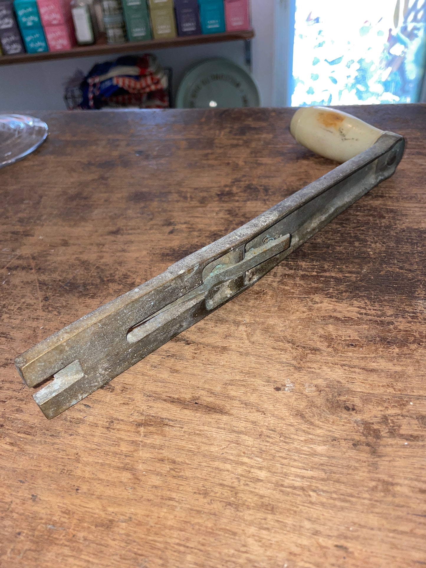 Vintage Bronze Merriman Winch Handle 11 1/2” Long- Insert 1 3/8”