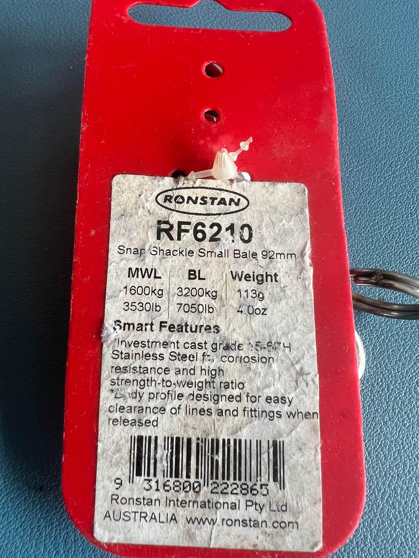 Ronstan RF6210 Swiveling Small Bail Snap Shackle 92mm