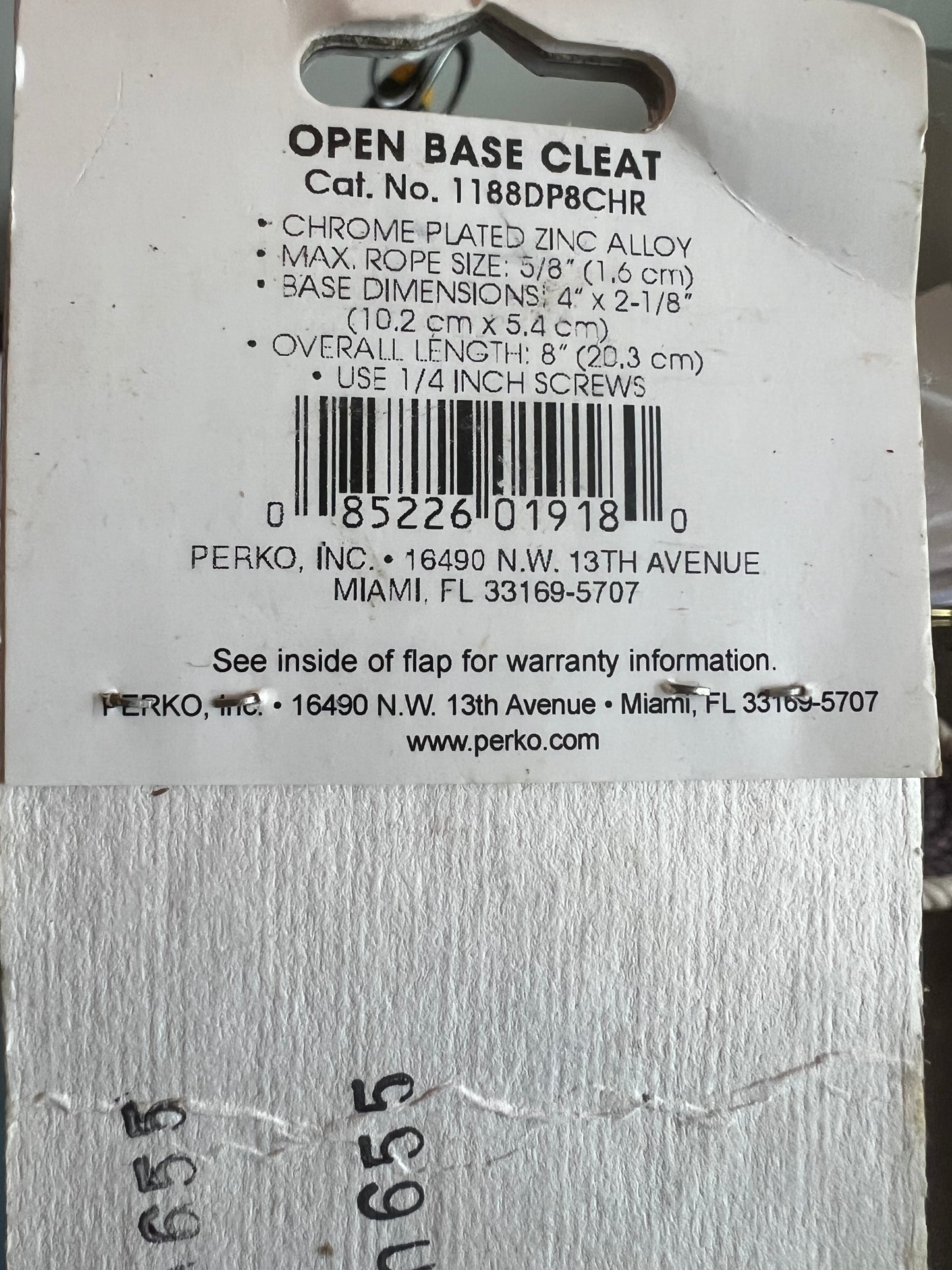 Perko 1188DP8CHR Cleat 8" Zinc Chrome Plated NEW