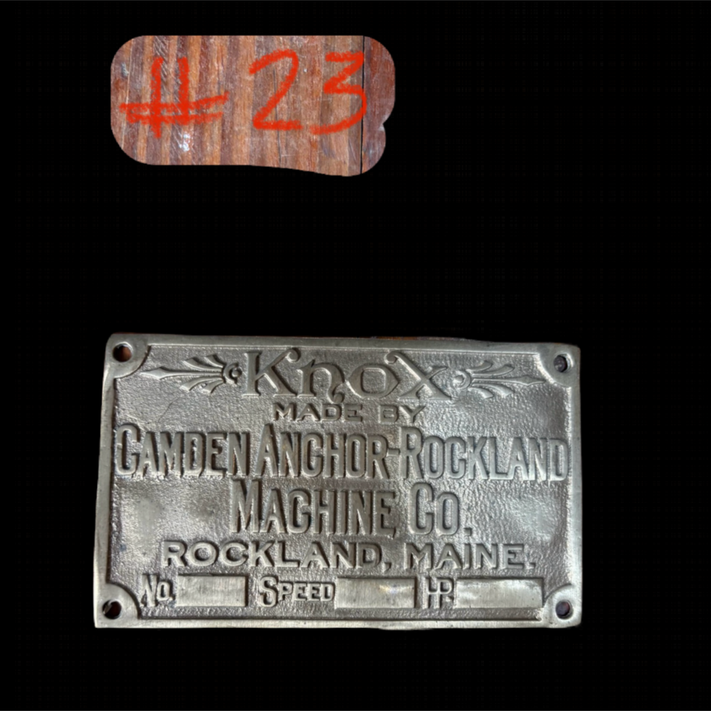 Knox Made BY Camden Anchor Rockland Machine CO. Builders Plate