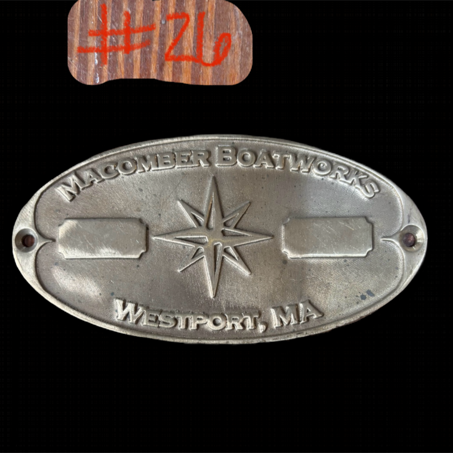 Macomber Boatworks Westport MA. Builders Plate
