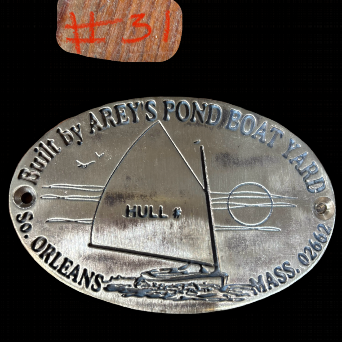 Built BY Arey's Pond Boat Yard So. Orleans MASS. 02662 Builders Plate