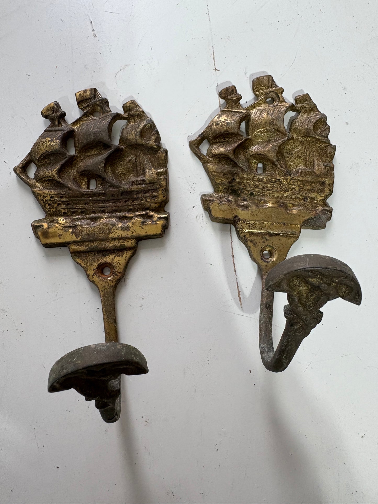 PAIR Bronze Ship Wall Hooks