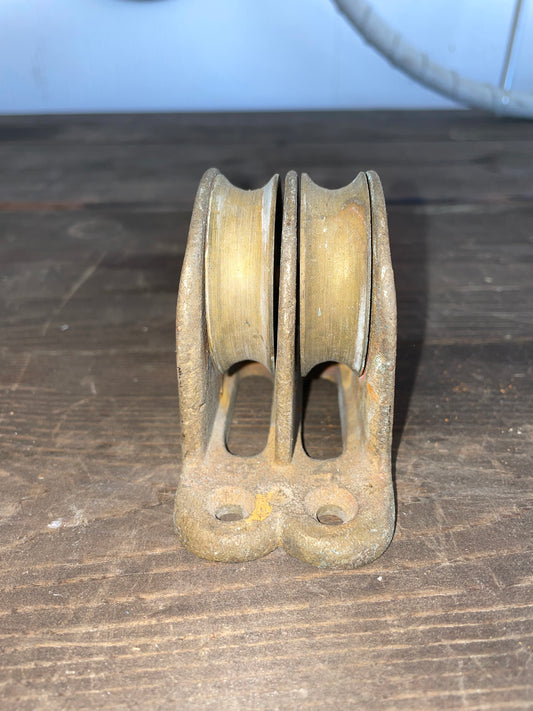 Solid Brass Double 2 1/4” Sheave Cheek Block- 1/2” Line
