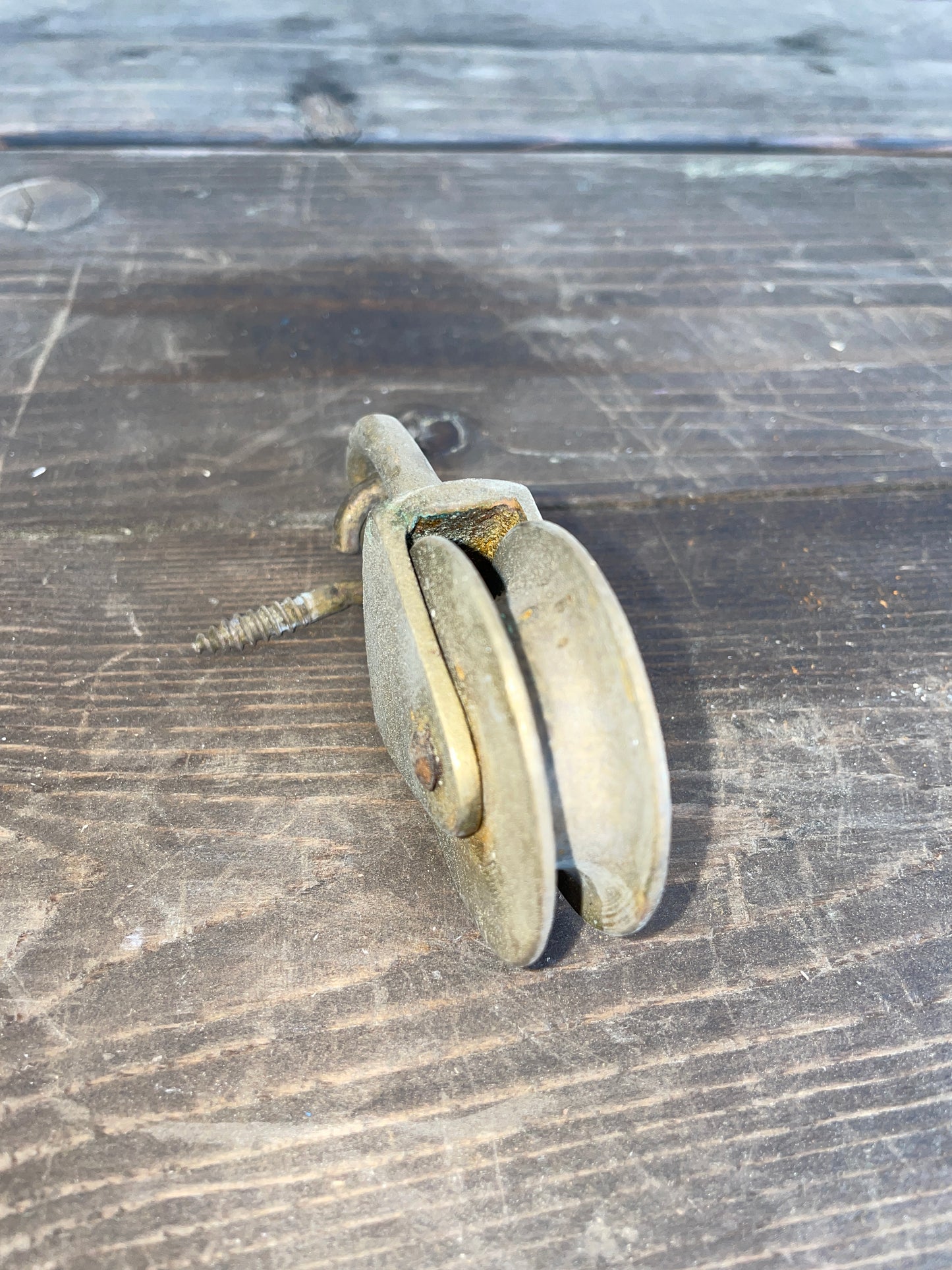 Vintage Brass Block With A 2” Sheave - 3/8” Line