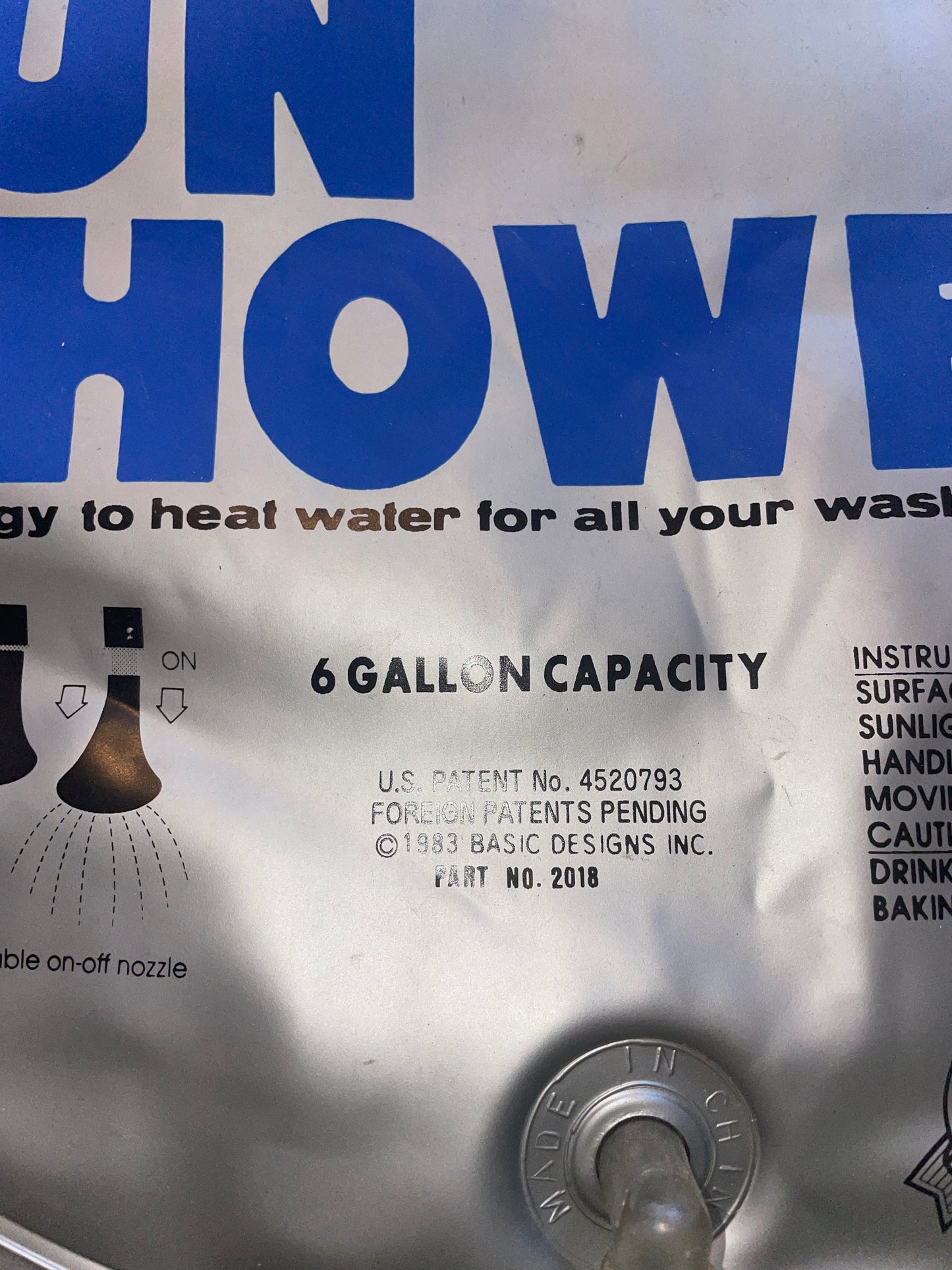 Safari H20 Sun Shower 2- 6 Gallon Capacity