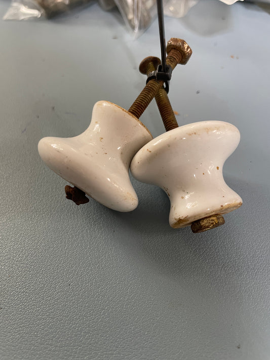 PAIR Porcelain Door Knobs - Bronze Bolts - 1934 Eisenhower 50'