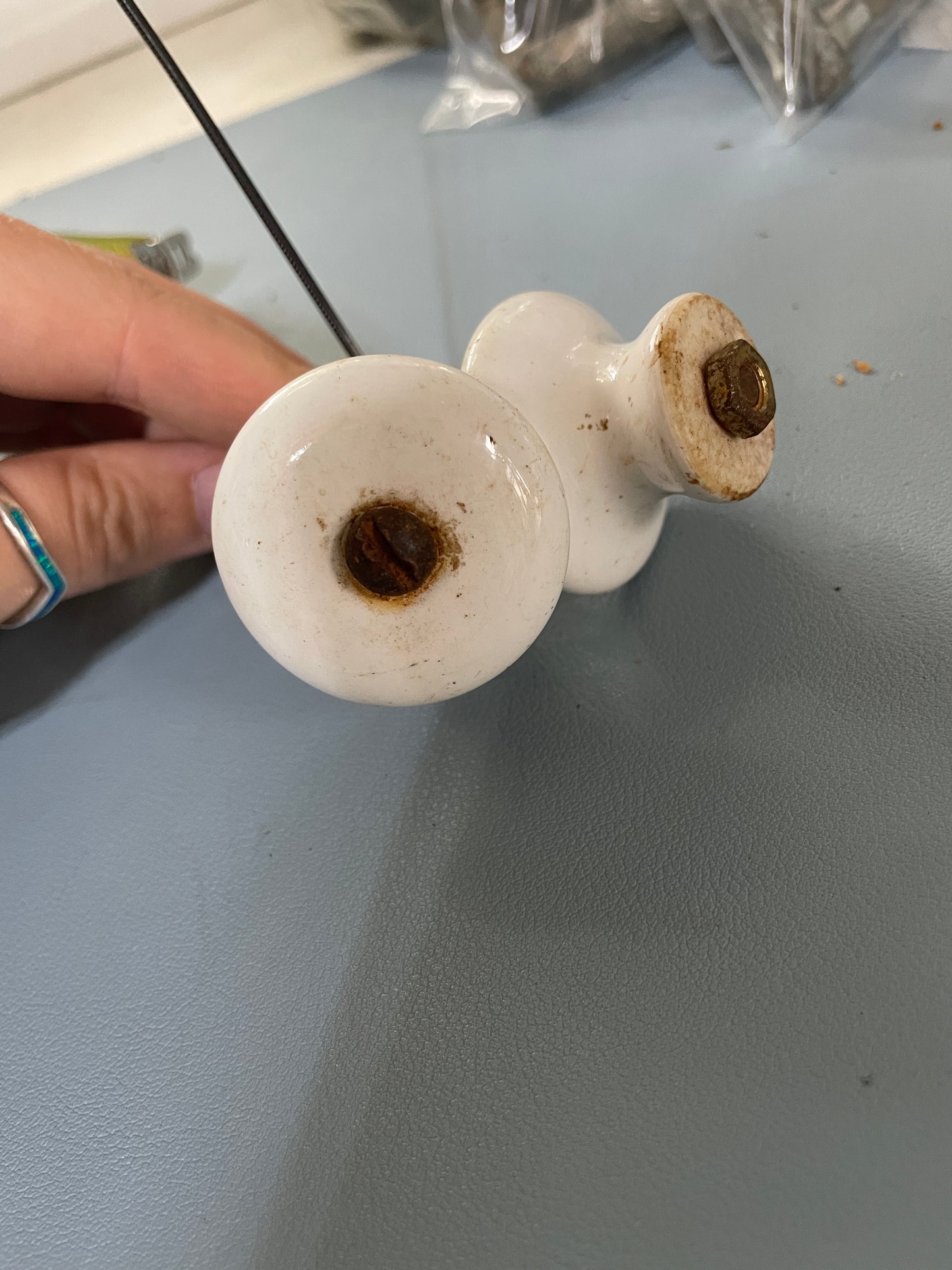 PAIR Porcelain Door Knobs - Bronze Bolts - 1934 Eisenhower 50'