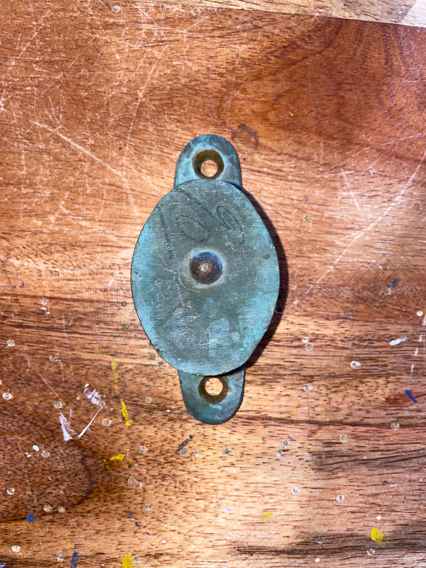 Vintage Solid Bronze Cheek Block 1 3/8” Sheave -1/4” Line