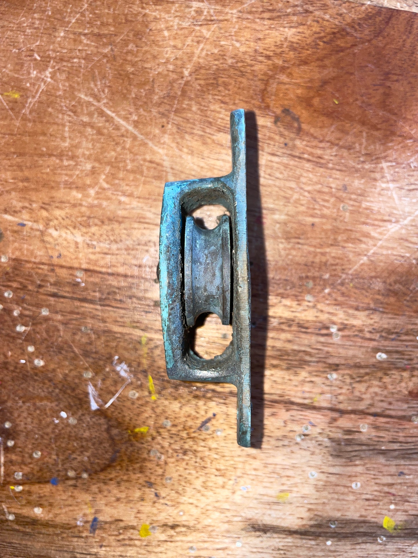 Vintage Solid Bronze Cheek Block 1 3/8” Sheave -1/4” Line