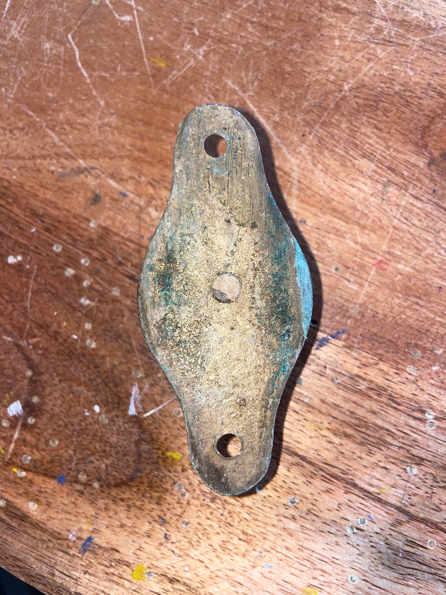 Vintage Solid Bronze Cheek Block 1 3/8” Sheave -1/4” Line