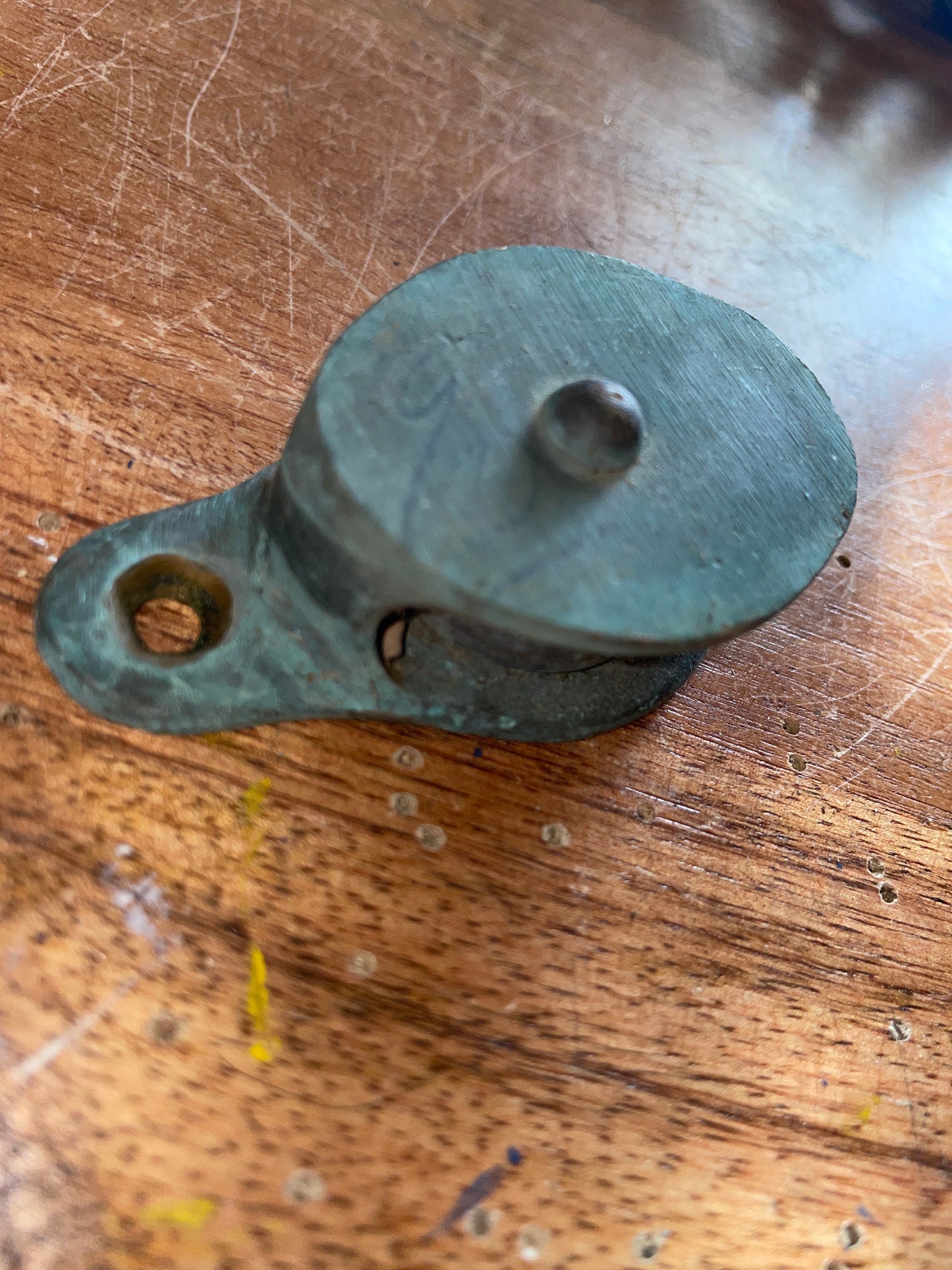 Vintage Solid Bronze Cheek Block 1 3/8” Sheave -1/4” Line