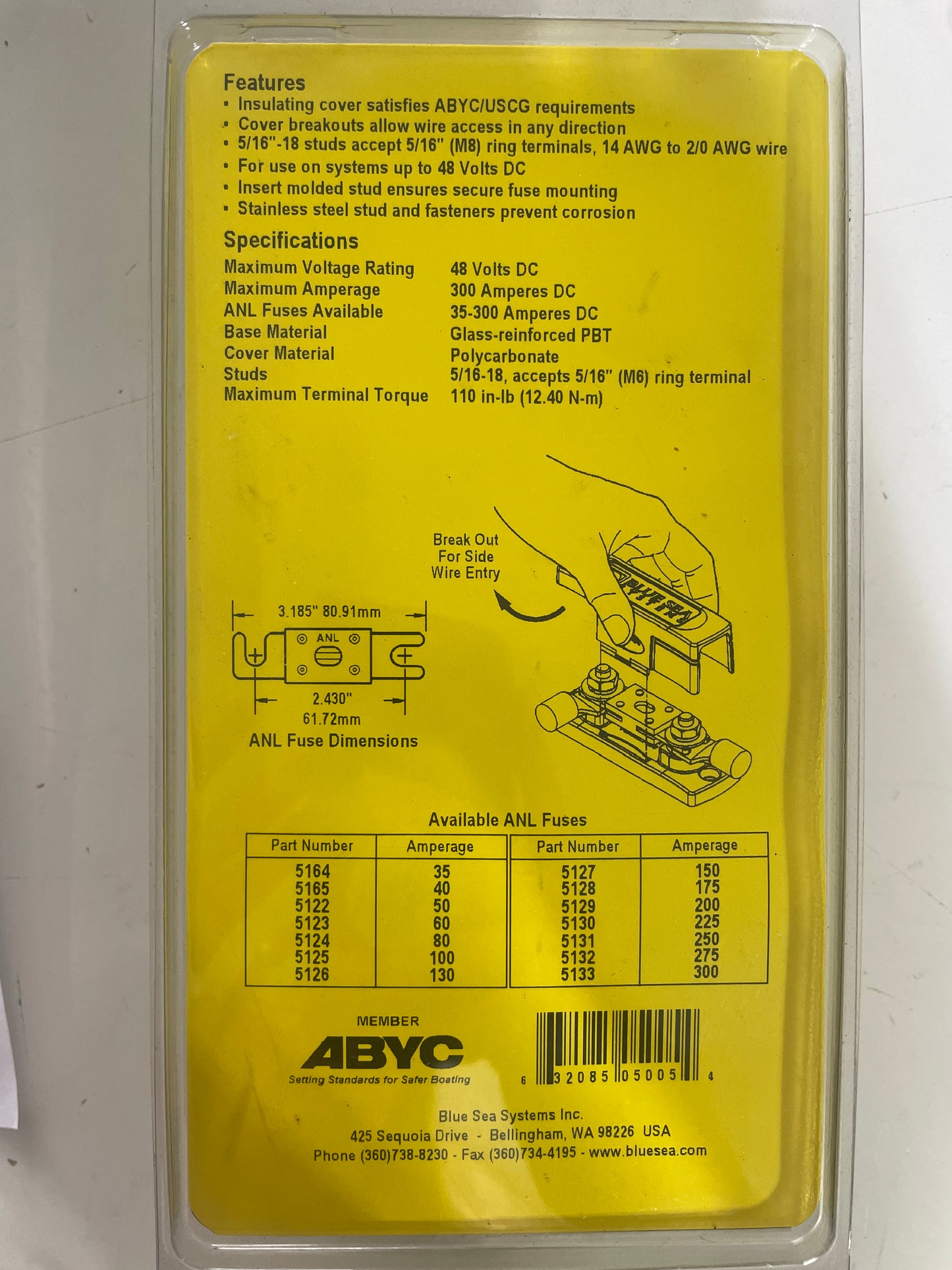 Blue Sea System ANL Fuse Block With Cover - 35 to 300 AMP DC - NEW