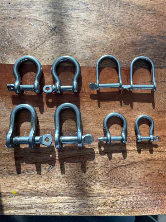 LOT OF 8 Stainless Steel Shackles - 3/8” TO 7/8” Widths
