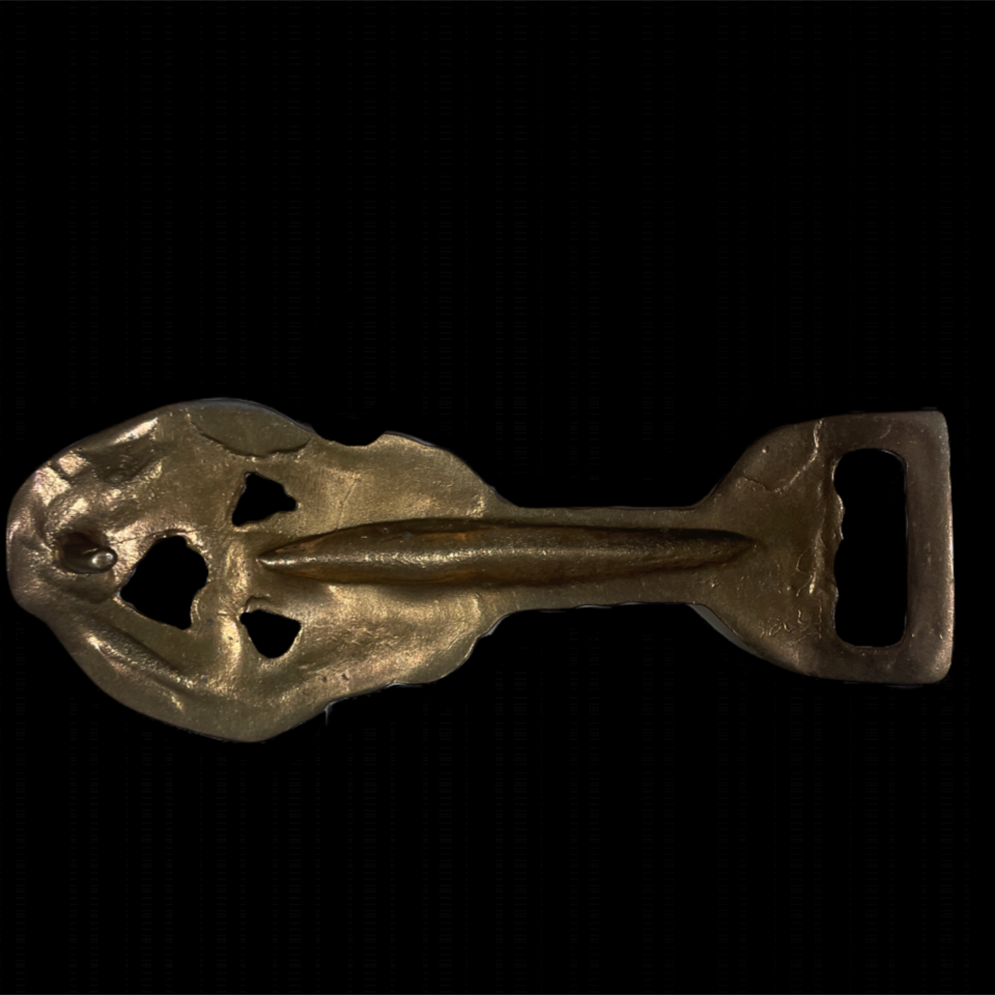 Decorative metal key-shaped object on a black background