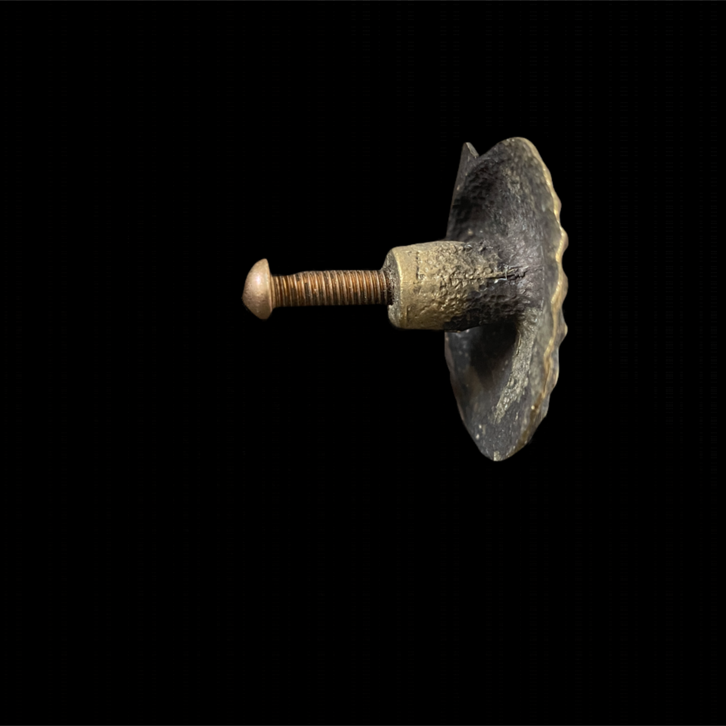 Metal knob with a screw on a black background