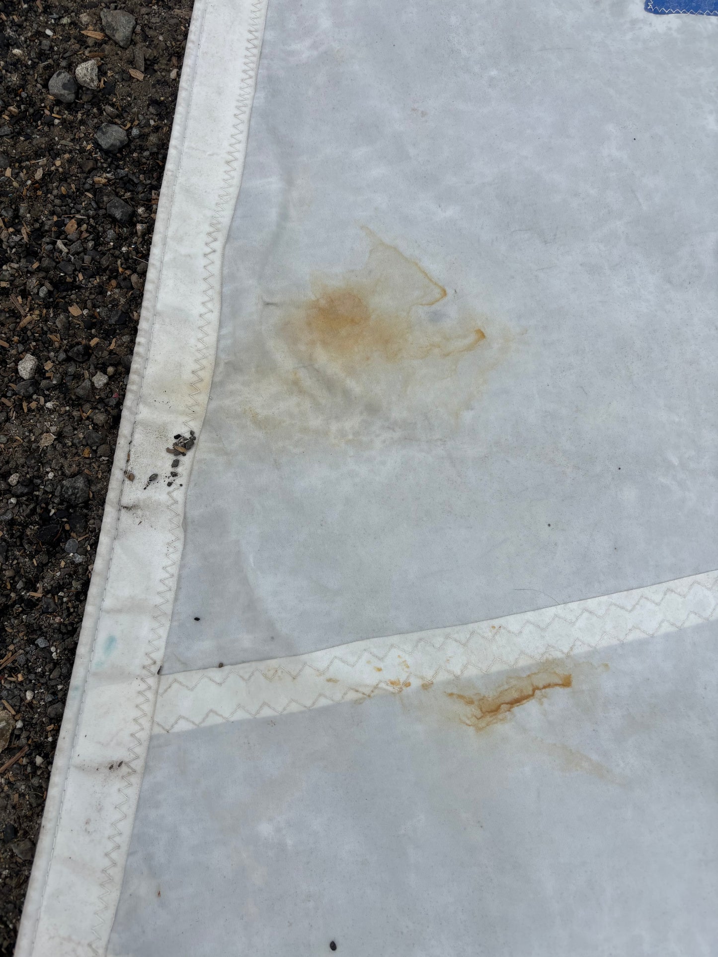 dirty spots Sabre 28 Mainsail with logo