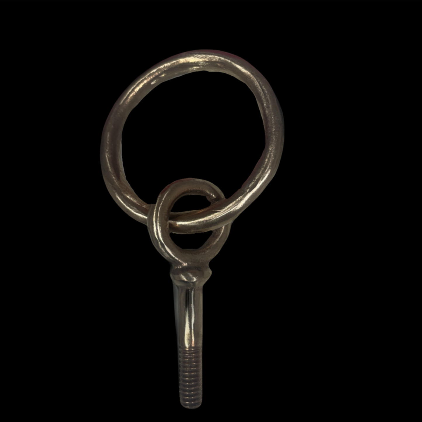 Metal keychain with interlocking rings on a black background