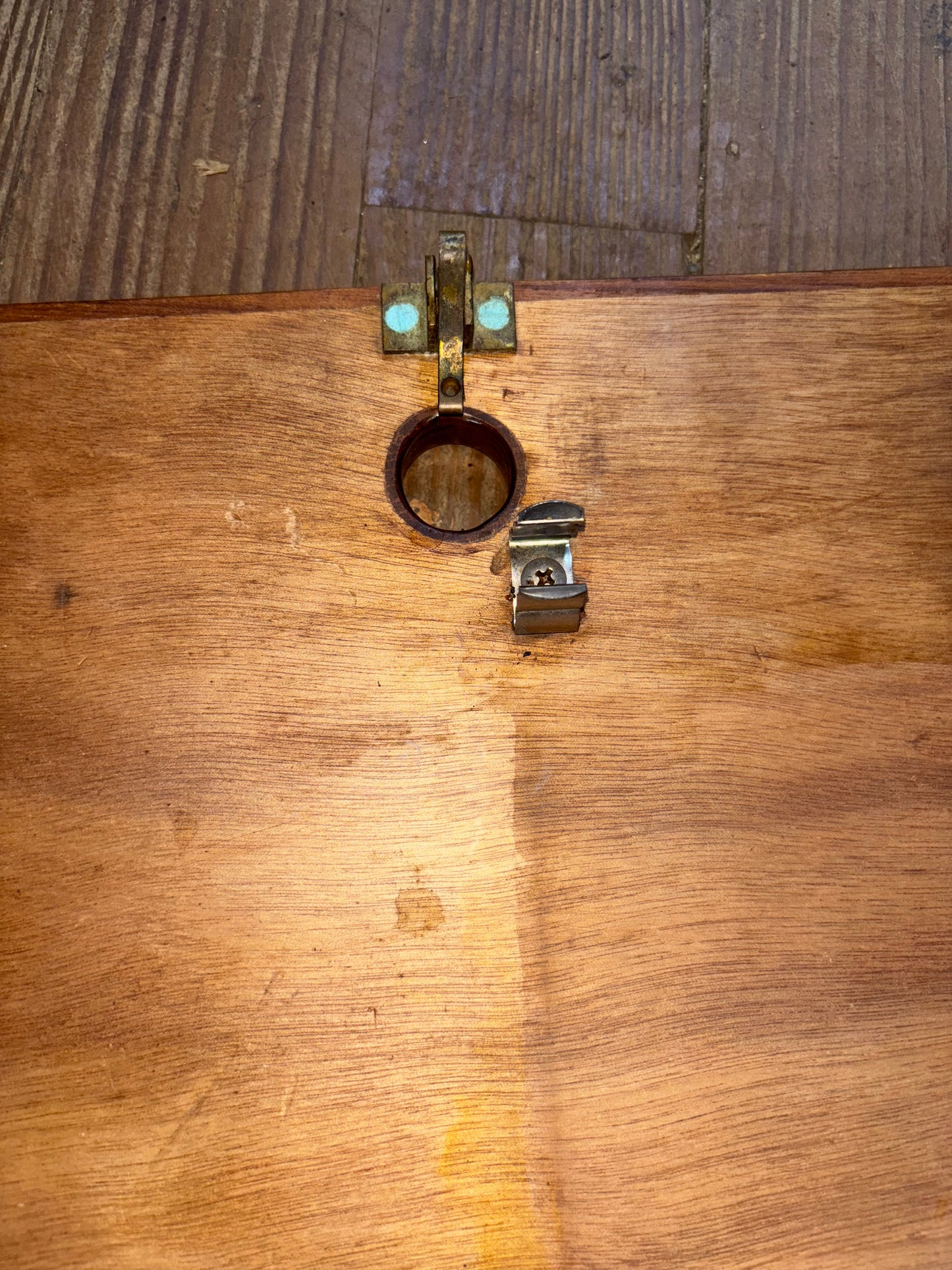 Wooden door with a metal handle and lock