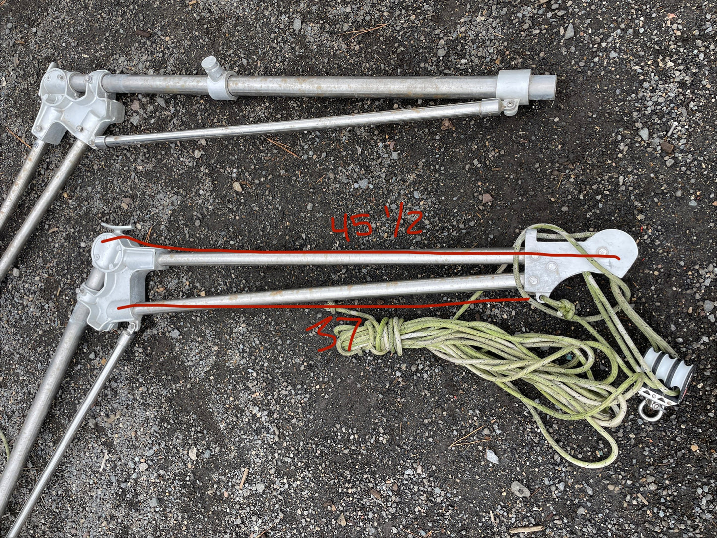 Metal rods with rope on a textured surface