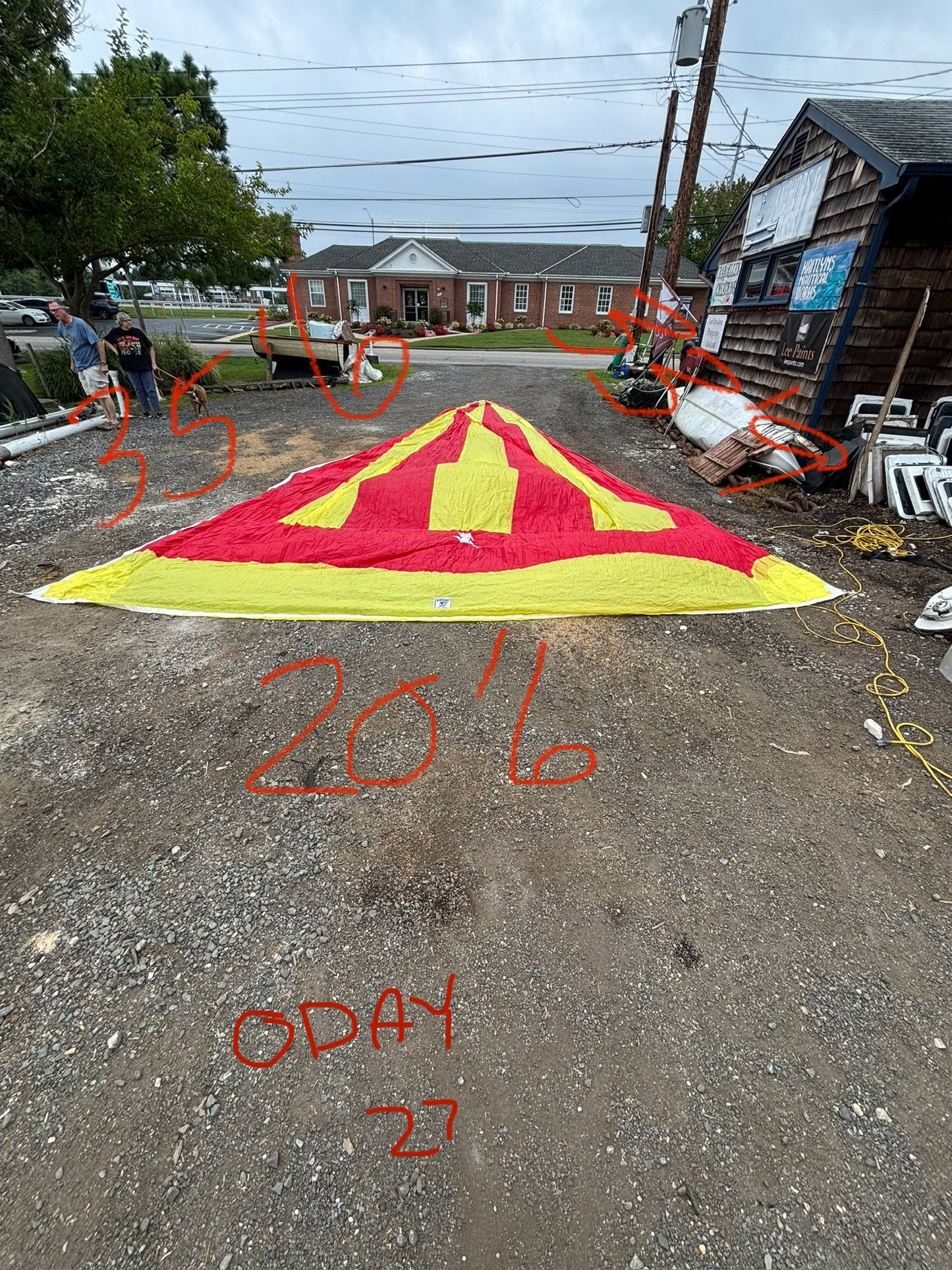 yellow red spinnaker with measurements