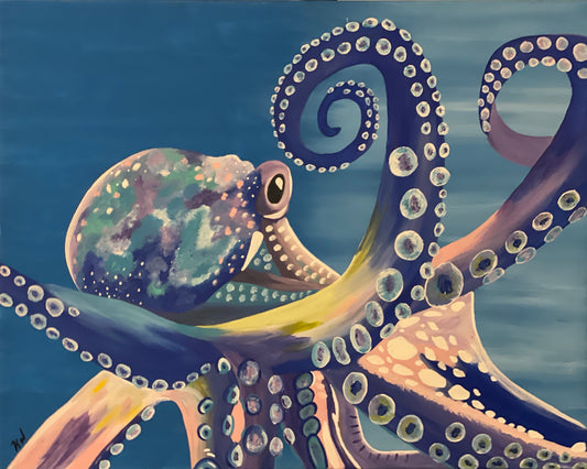 ORIGINAL Acrylic on 19.5" x 15 3/4" Canvas Octopus Painting by Kaitlyn Whitby