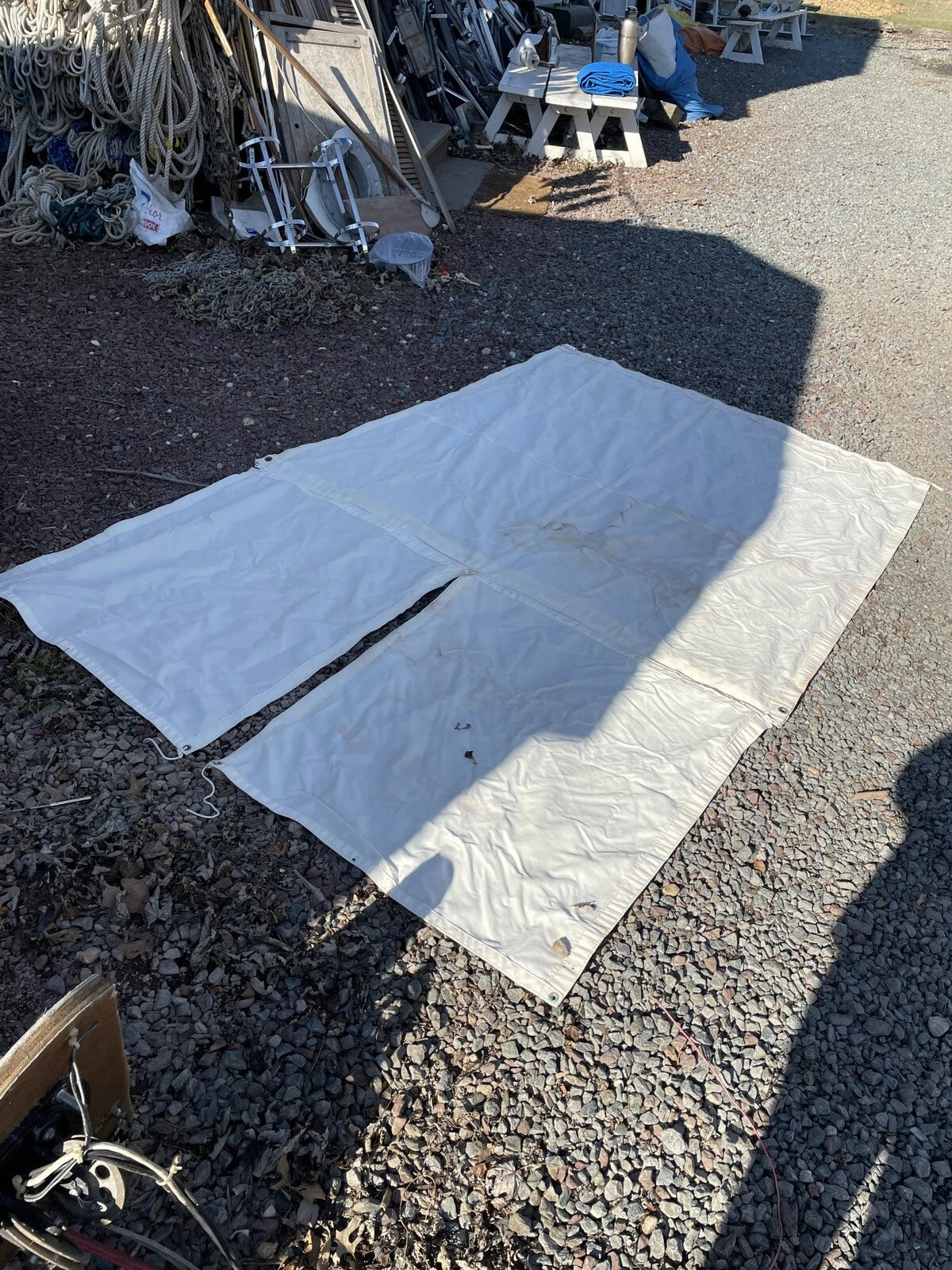 White Bimini extension with zippered cutout for backstay